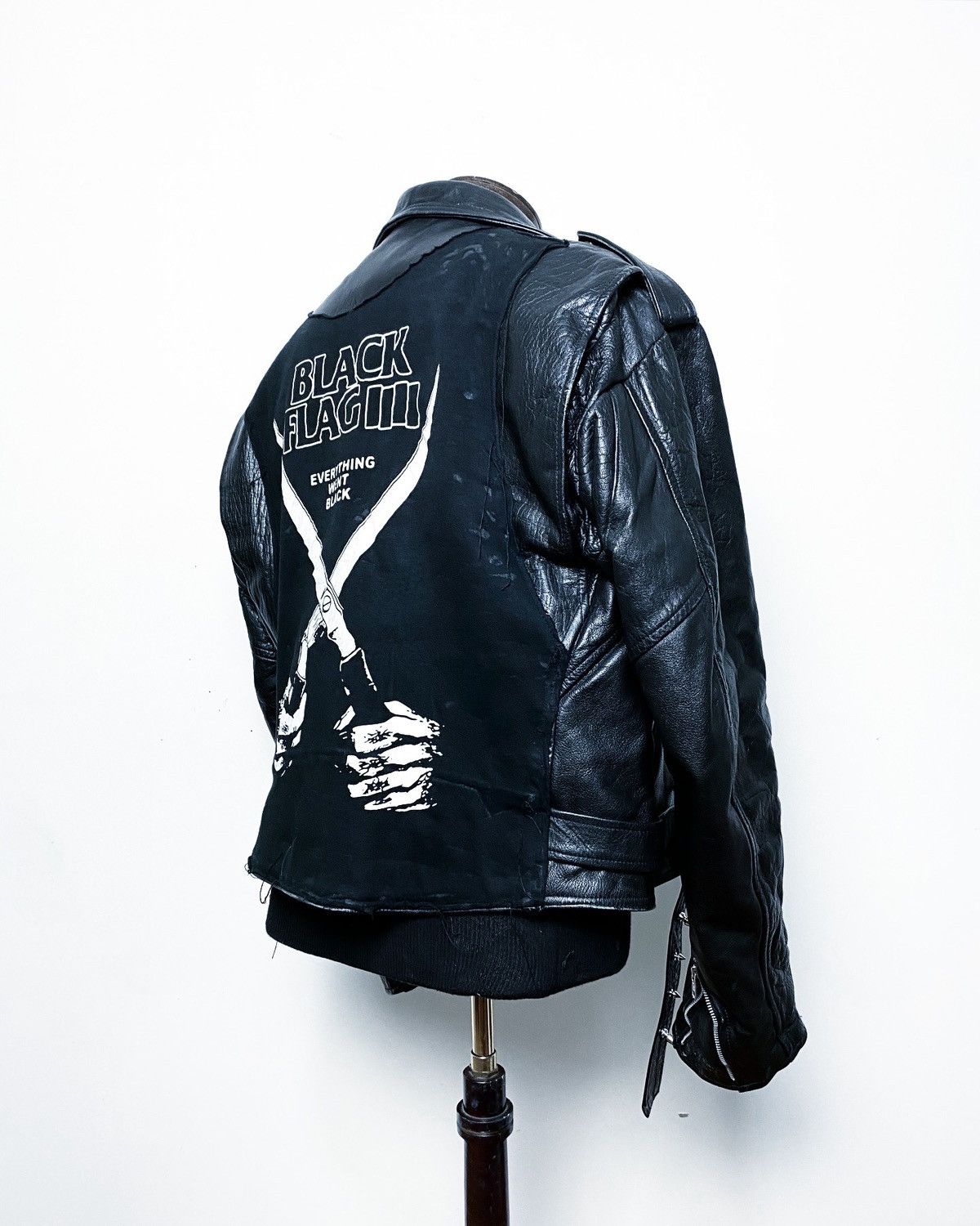 Art Comes First BLACK FLAG CUSTOM BLACK LEATHER BIKE PUNK GOTH 666 JACKET Size US XXL / EU 58 / 5 - 13 Thumbnail