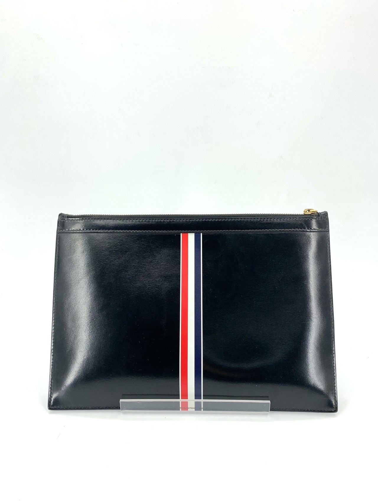 Thom Browne Thom Browne Three-Stripe Polished Leather Clutch Size ONE SIZE - 2 Thumbnail