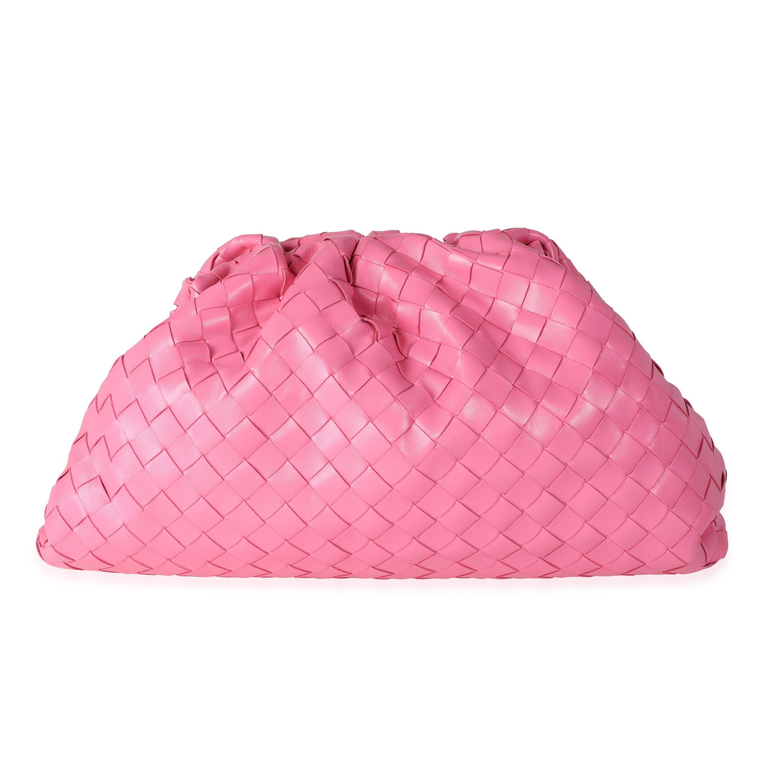 image of Bottega Veneta Bubblegum Pink Intrecciato Woven Calfskin Leather Pouch, Women's