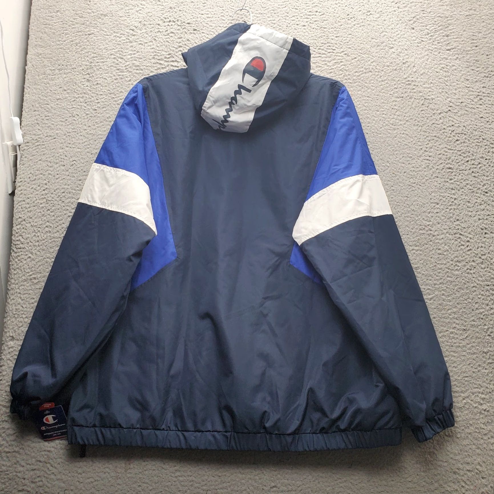 Champion Champion Windbreaker Jacket Mens 2XL Multicolor Hooded Half Zip Athletic Wear Snappy Breathable Pockets Shirt Style 90s? Size US XXL / EU 58 / 5 - 2 Thumbnail