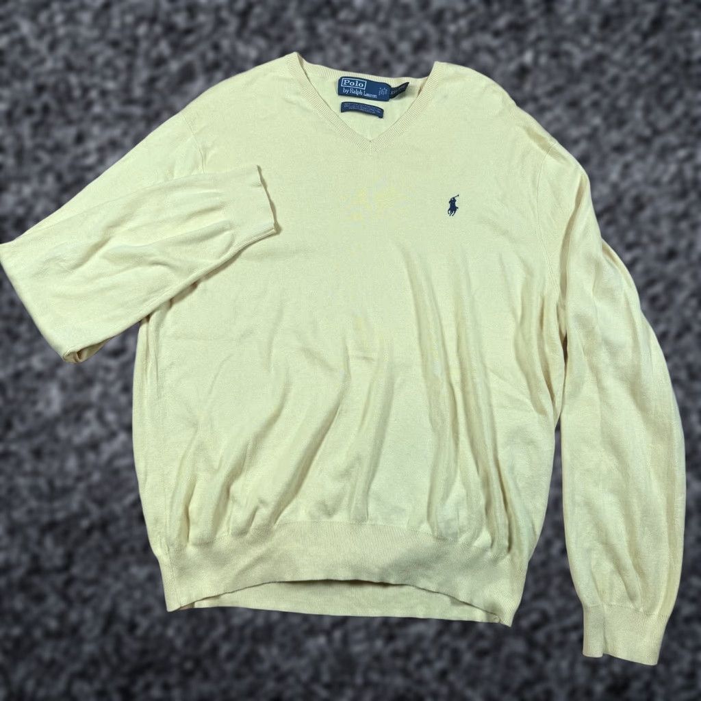 Ralph Lauren VINTAGE Ralph Lauren Sweater Shirt Mens 2XL Yellow V-Neck Pima Soft Cinched Size US XXL / EU 58 / 5 - 1 Thumbnail