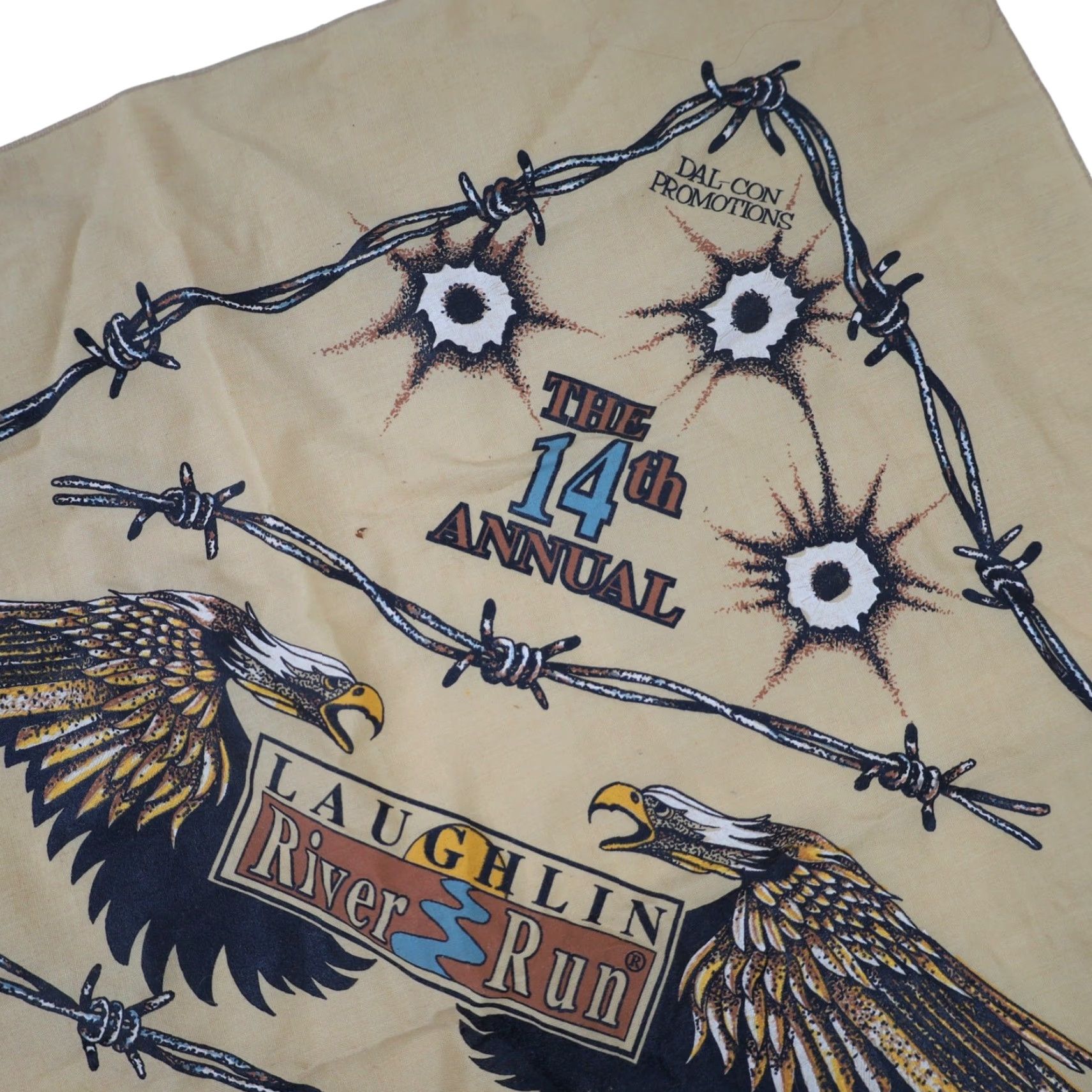 Vintage VINTAGE 1996 Laughlin River Run Motorcycle Rally Graphic Bandana Kerchief Yellow Unisex 20" Bandana Mens Womens Boys Girls Size ONE SIZE - 4 Thumbnail