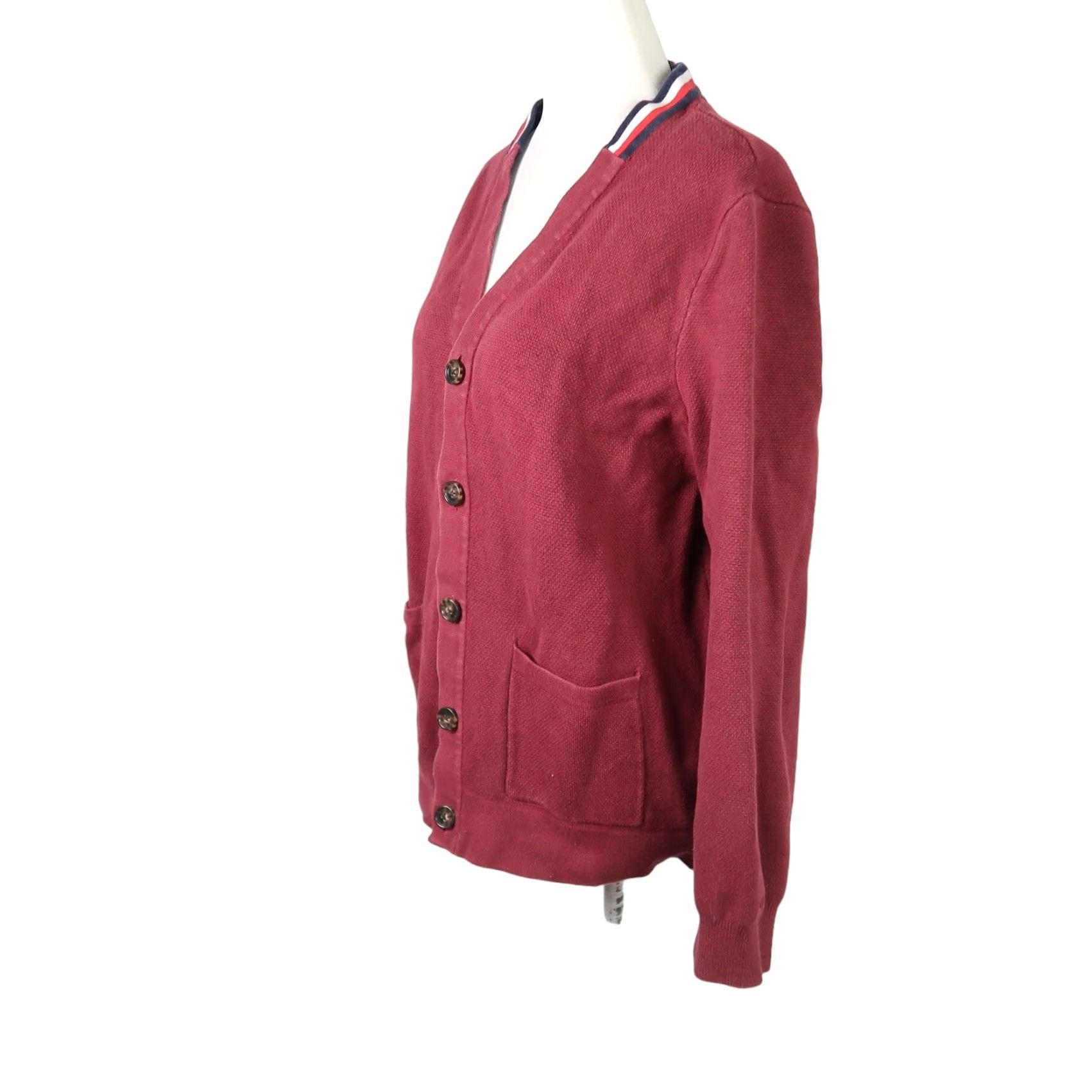 Tommy Hilfiger VINTAGE Tommy Hilfiger Cardigan Sweater Women M Burgundy Red Cotton Long Sleeve Size M / US 6-8 / IT 42-44 - 3 Thumbnail