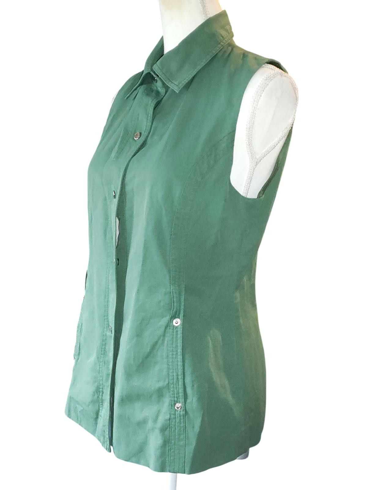 Designer Green Sleeveless Button-Up Shirt for Women by Naersi Size 11 Size L / US 10 / IT 46 - 3 Thumbnail