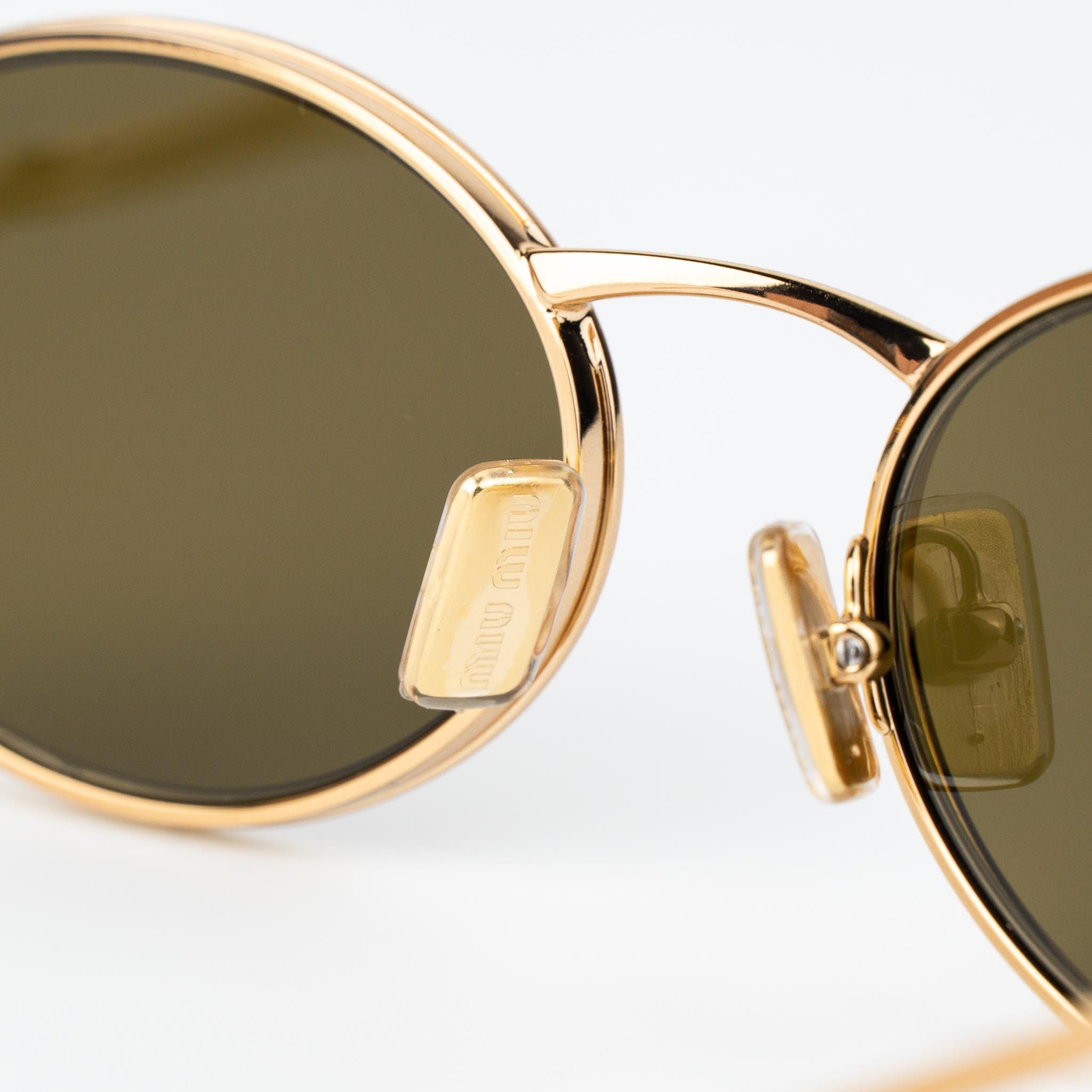 Miu Miu Women Sunglasses Brass Gold Dark Brown Oval MU52YS 7OE01T BRAND NEW Miu Miu MIU MIU MU 52YS 7OE01T SUNGLASSES BRASS GOLD | Grailed main image 2