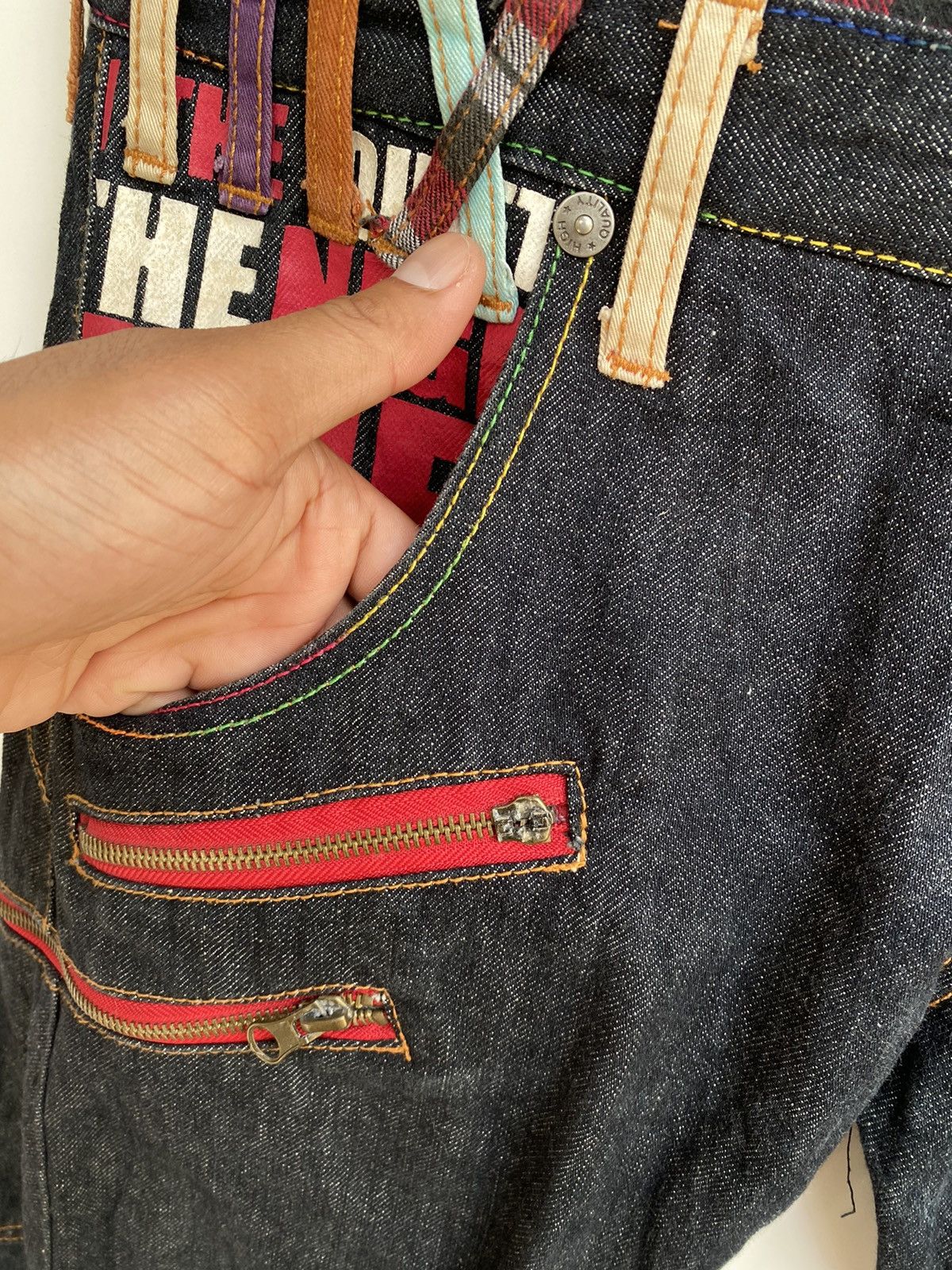 Japanese Brand Vtg Nylaus. Denim Double Waist Flag Logo Size US 35 - 6 Thumbnail
