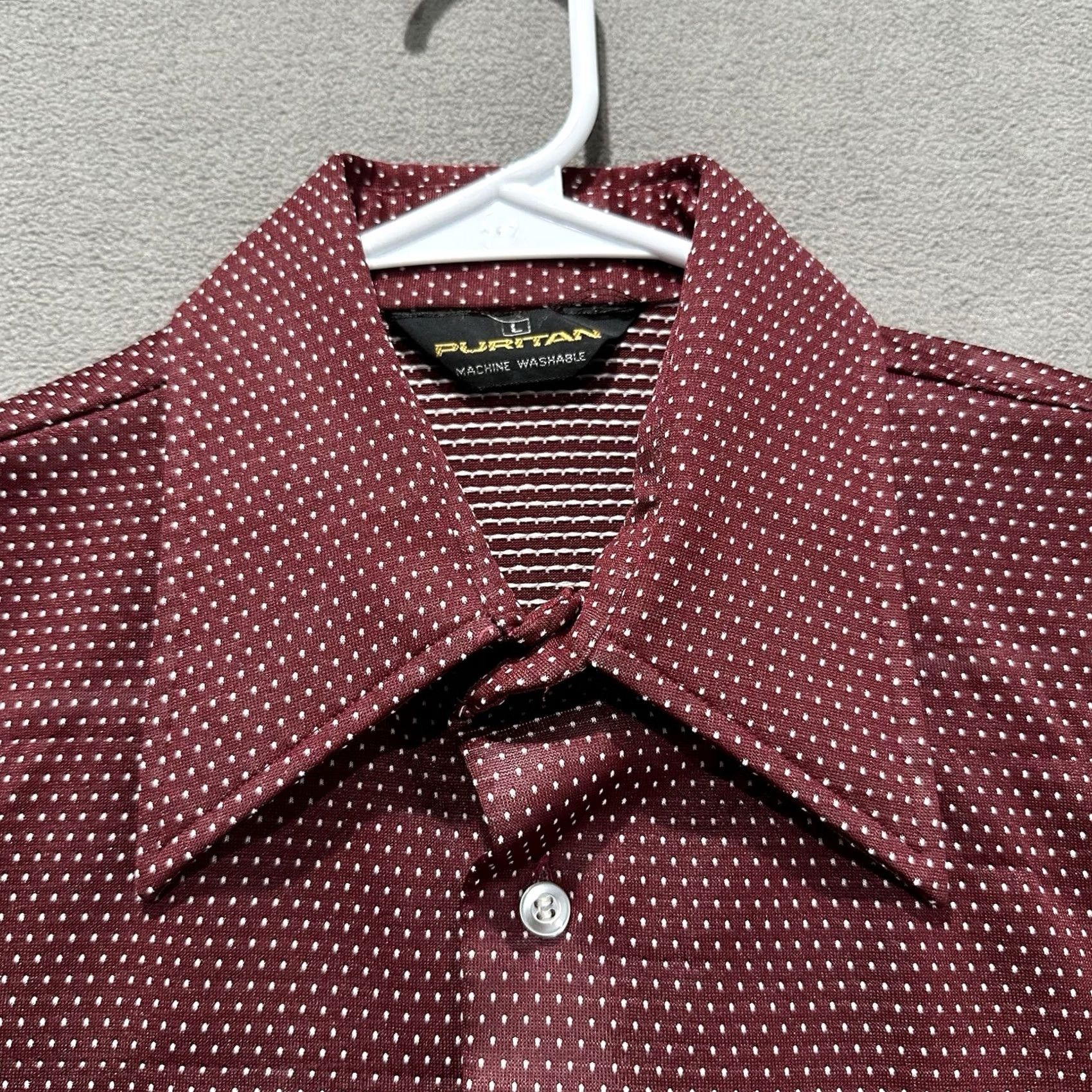 Vintage VINTAGE Puritan Shirt Mens L Red Polka Dot Button Up Dagger Collar Disco 60s 70s Mens Clothes Shirt Size US L / EU 52-54 / 3 - 3 Thumbnail