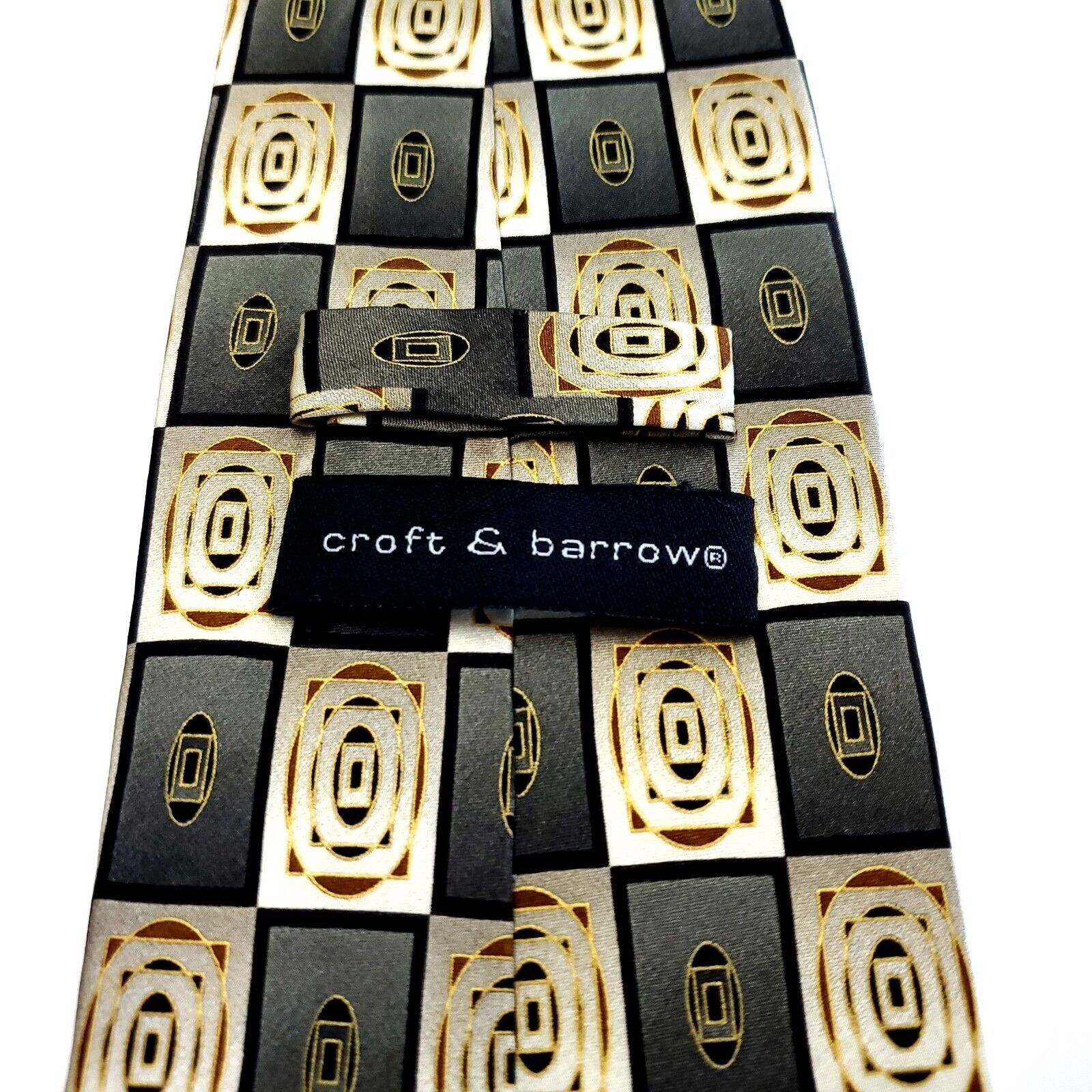 Croft & Barrow Croft & Barrow Green Beige Silk Tie Woven Wide Check Size ONE SIZE - 4 Thumbnail
