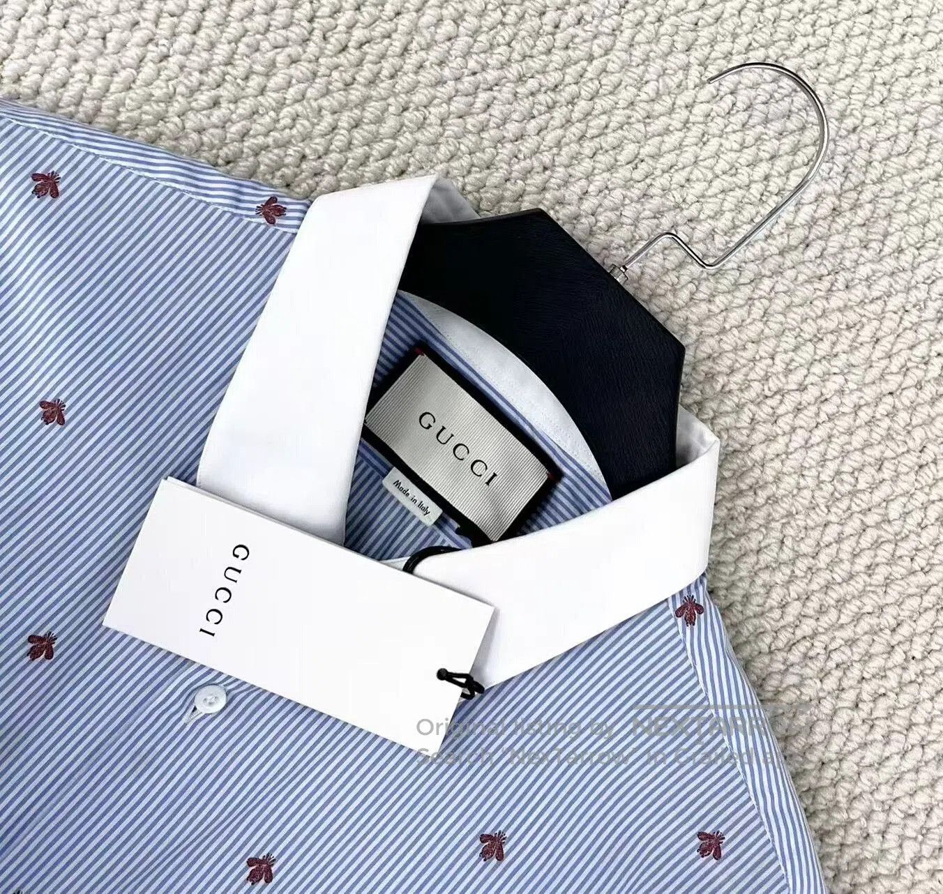 Gucci gucci blue striped embroidered bee shirt. Size US L / EU 52-54 / 3 - 3 Thumbnail