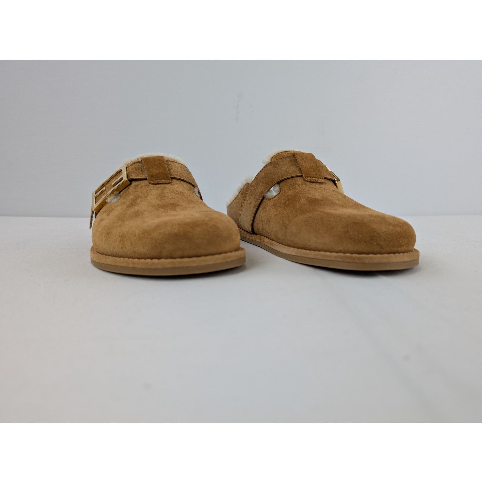 Fendi o1rshd1 Leather Feel Suede Shearling Slippers Caramel Brown Size US 8 / IT 38 - 6 Thumbnail