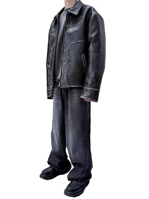 VIBE Washed Retro Vintage Faux Leather Jacket Coat Size US L / EU 52-54 / 3 - 4 Thumbnail