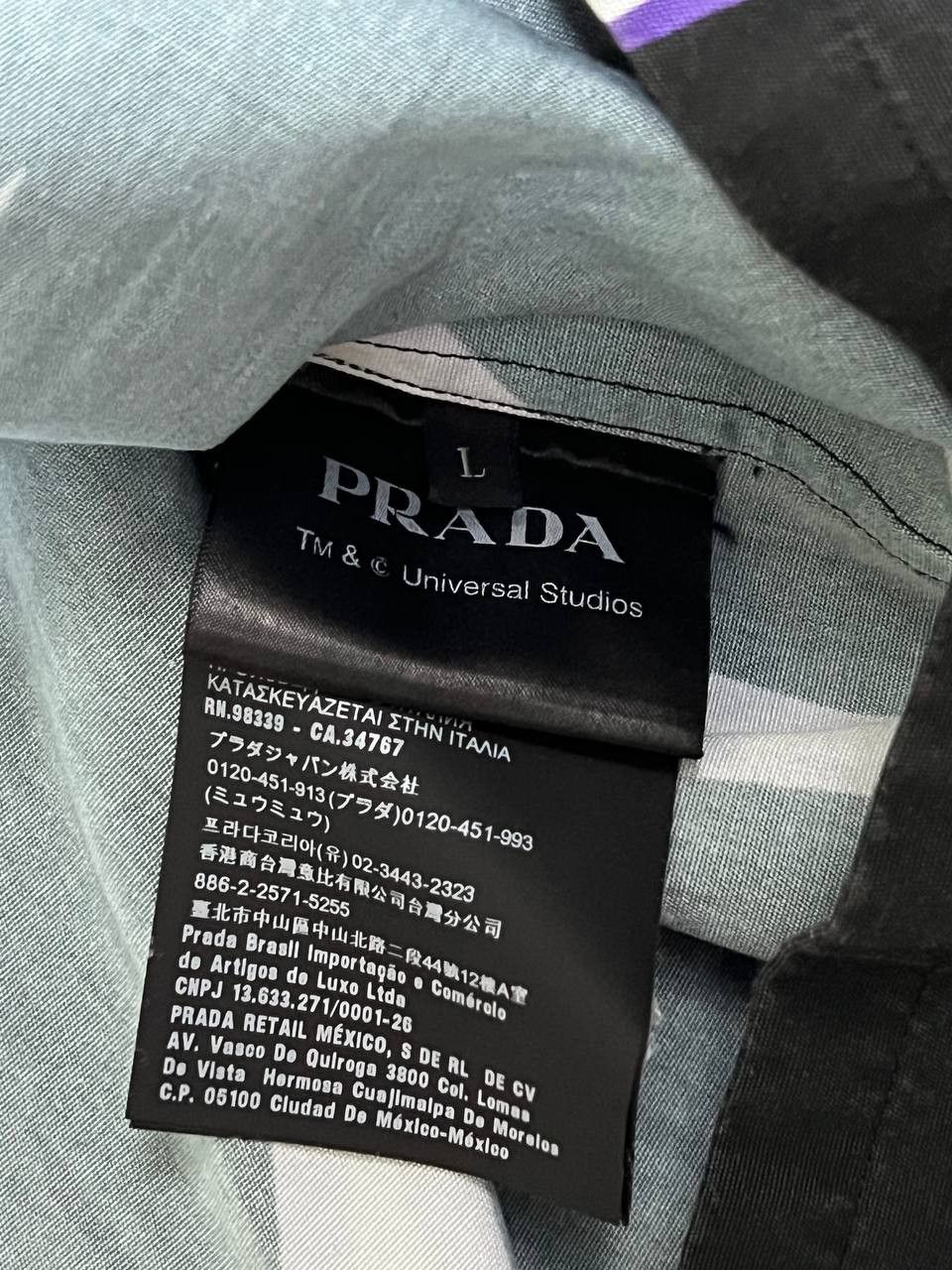 Prada × Universal Studios Prada FW19 Frankenstein Thunder Print Bowling Shirt Size US L / EU 52-54 / 3 - 4 Thumbnail