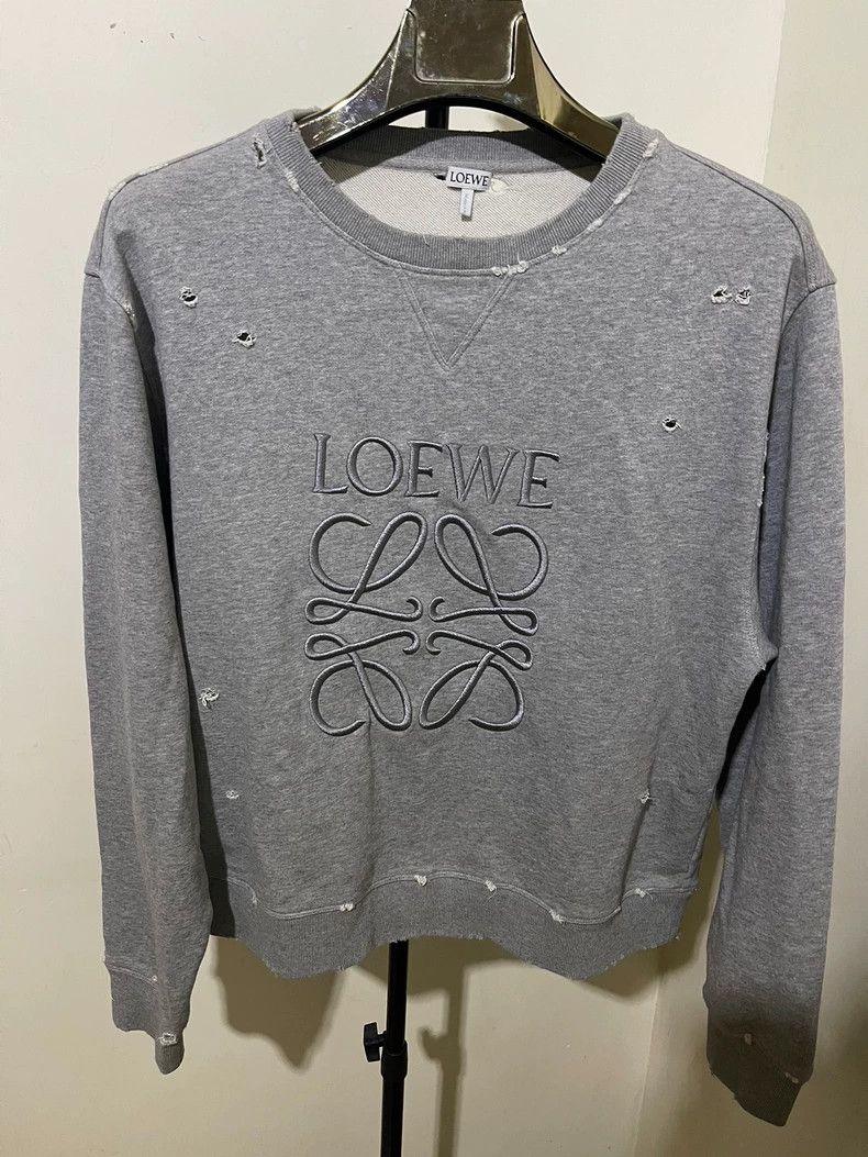 Loewe loewe Embroidered ripped gray sweatshirt 2503-Nextarrow Size US M / EU 48-50 / 2 - 1 Thumbnail