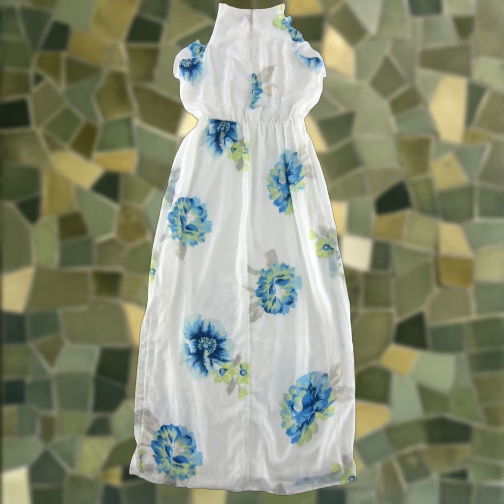 Old Navy Old Navy Maxi Dress S Women Sleeveless Floral Ruffle White Green Blue Colorful Chiffon Polyester Long 56" Shoulder to Bottom Hem Size S / US 4 / IT 40 - 1 Thumbnail