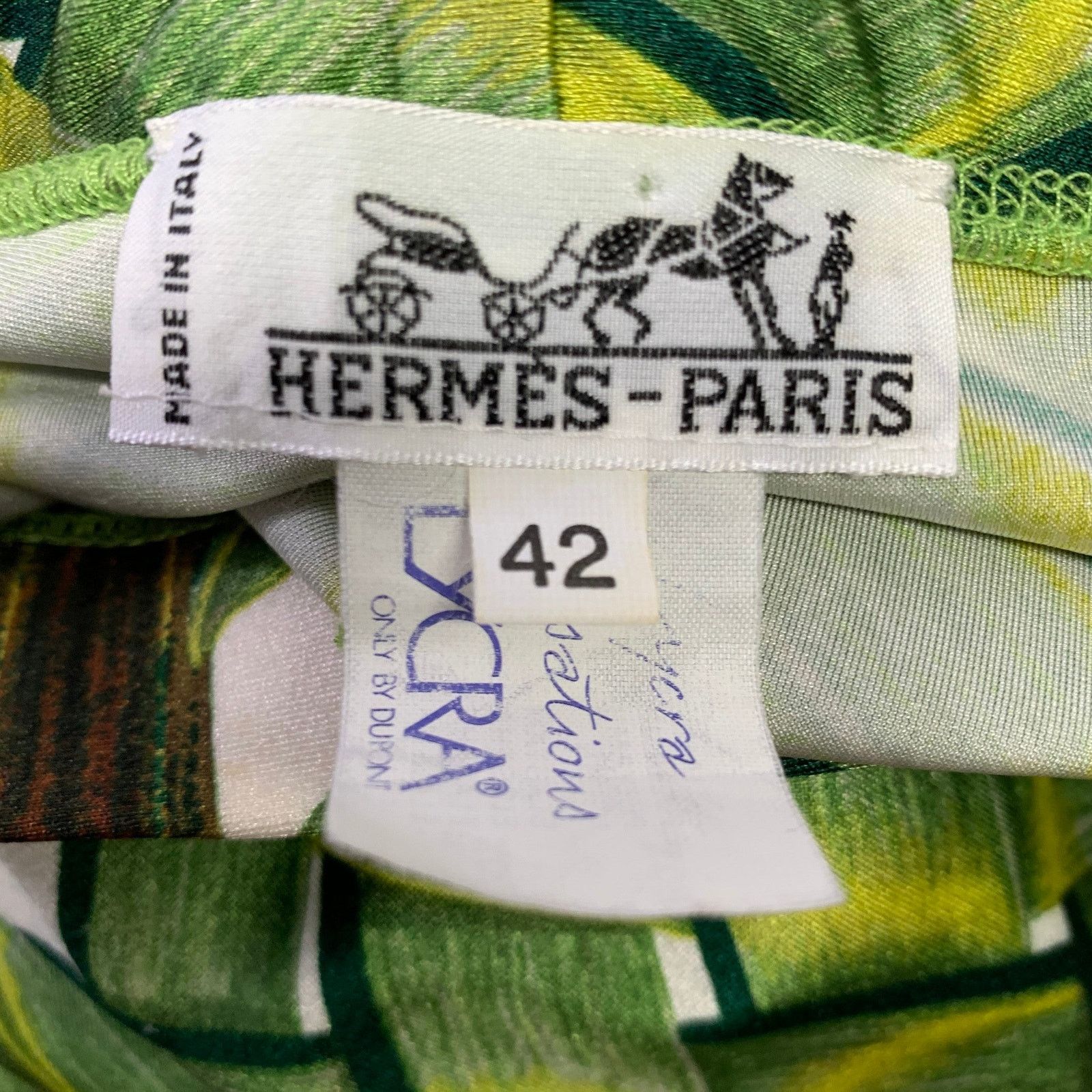 Hermes HERMES Green Yellow Lycra Woven Elastic Waistband Leggings Size 32" / US 10 / IT 46 - 3 Thumbnail