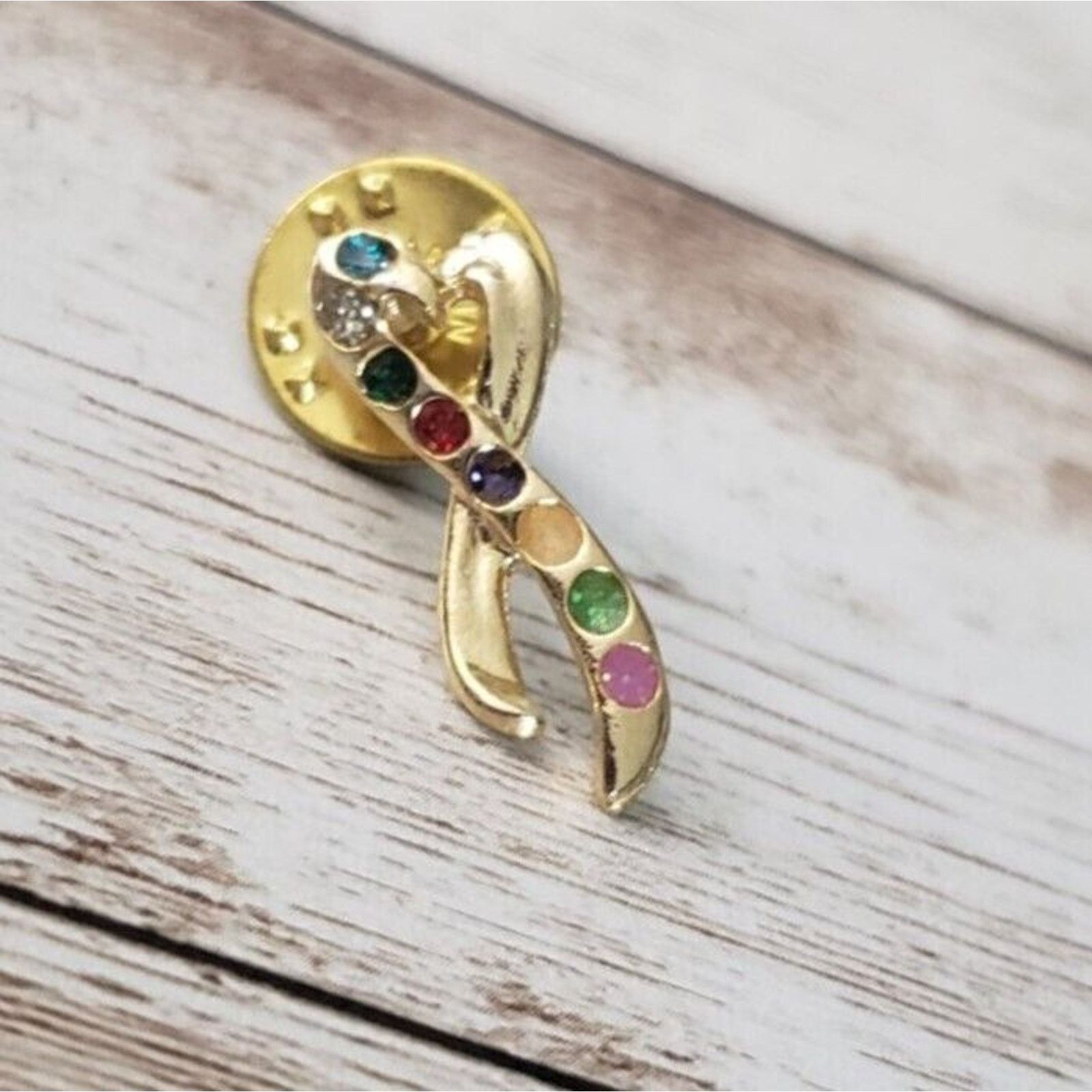 Other Pin / Brooch - Gold Tone Multi Colored Circle Ribbon | Grailed