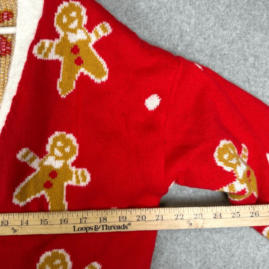 Shein SHEIN Cardigan Sweatshirt Gingerbread Man Button Front Red Tan Womens Medium M Red Cardigan Sweater Menus Mens Womens Size M / US 6-8 / IT 42-44 - 2 Thumbnail
