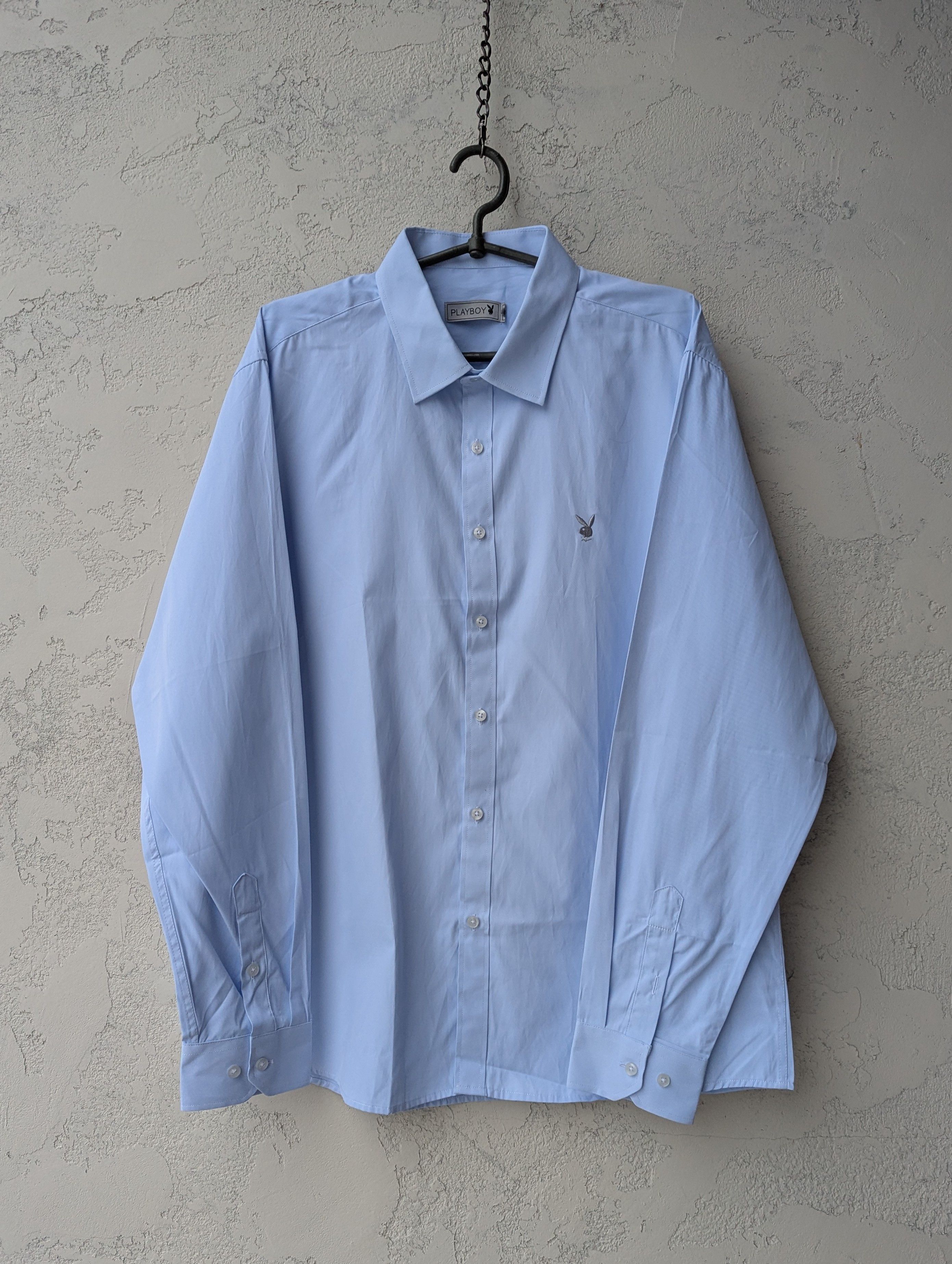 Playboy Playboy Vintage Light Blue Dress Shirt Subtle Bunny Logo Size US XXL / EU 58 / 5 - 3 Thumbnail