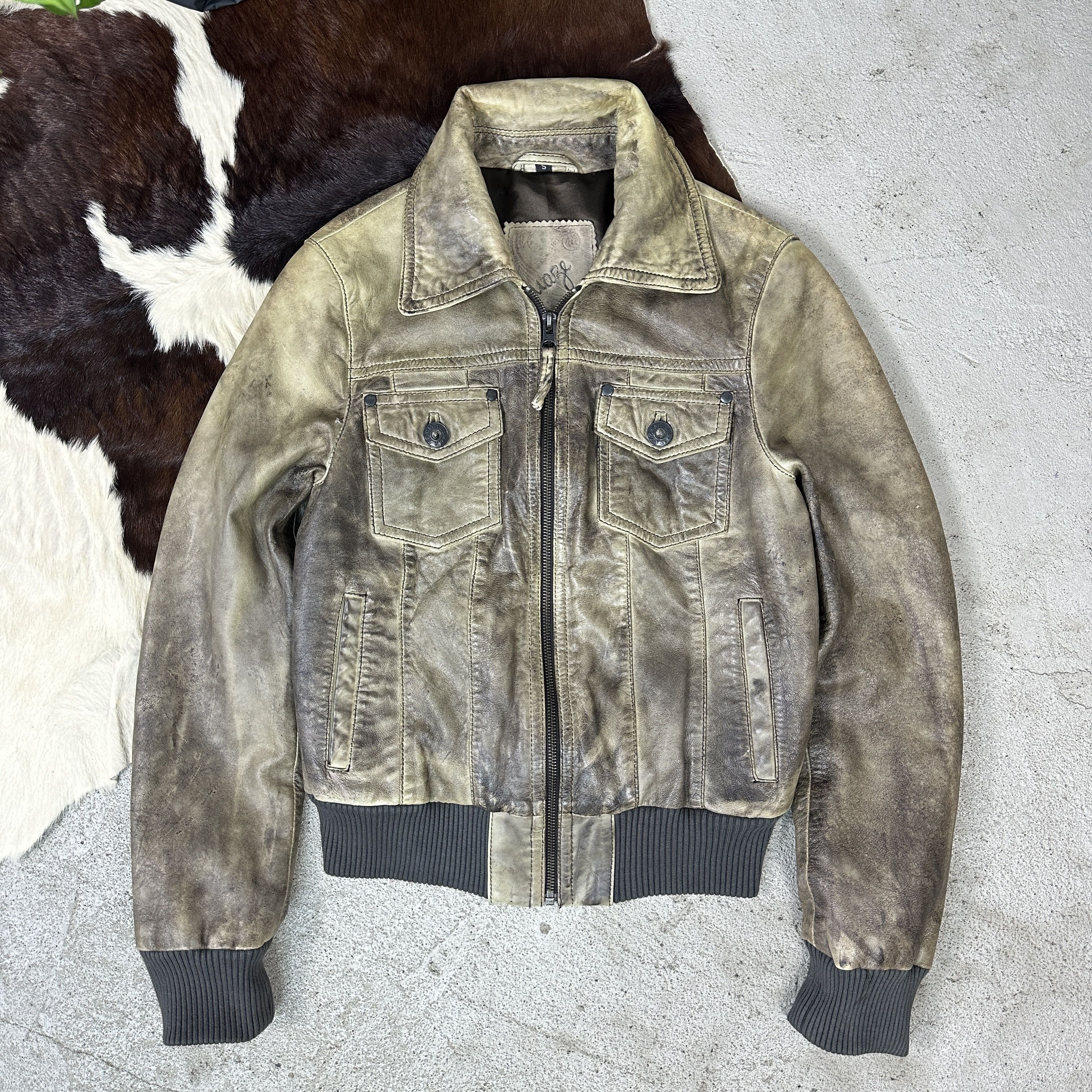 Vintage Vintage Leather Distressed Faded Cropped Jacket Size US S / EU 44-46 / 1 - 2 Thumbnail