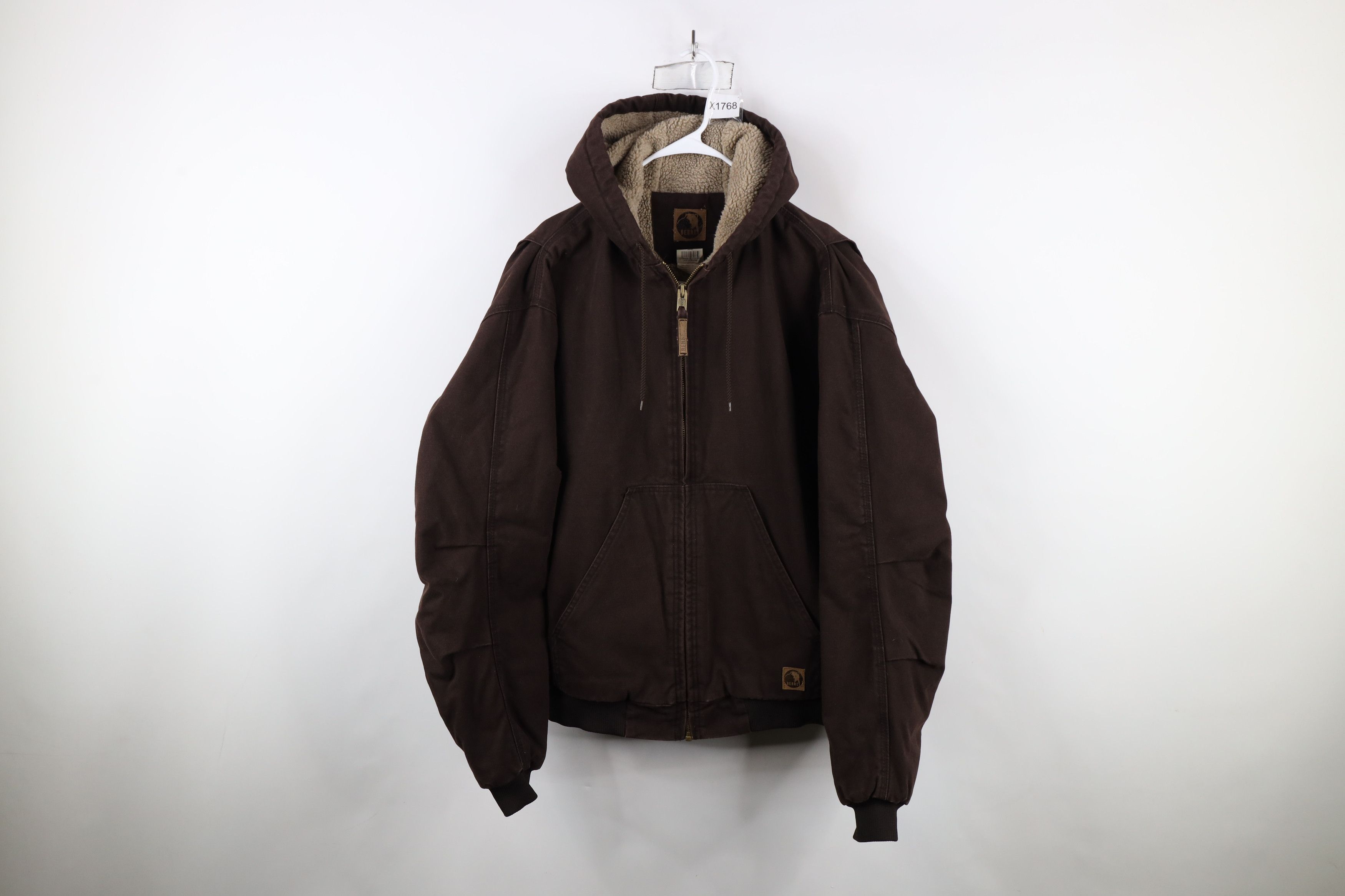 Vintage Y2K Streetwear Lined Canvas Hooded Work Jacket Brown