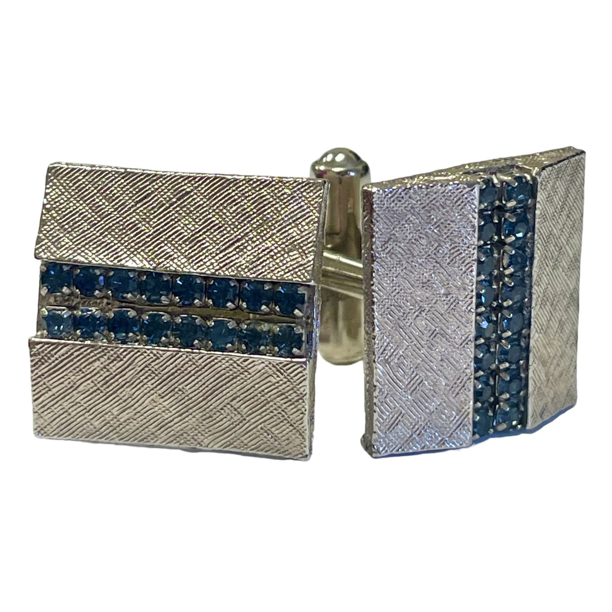 Other Vtg TEXTURED Silver Tone MoD Blue Stones Formal Cufflinks Size ONE SIZE - 2 Thumbnail