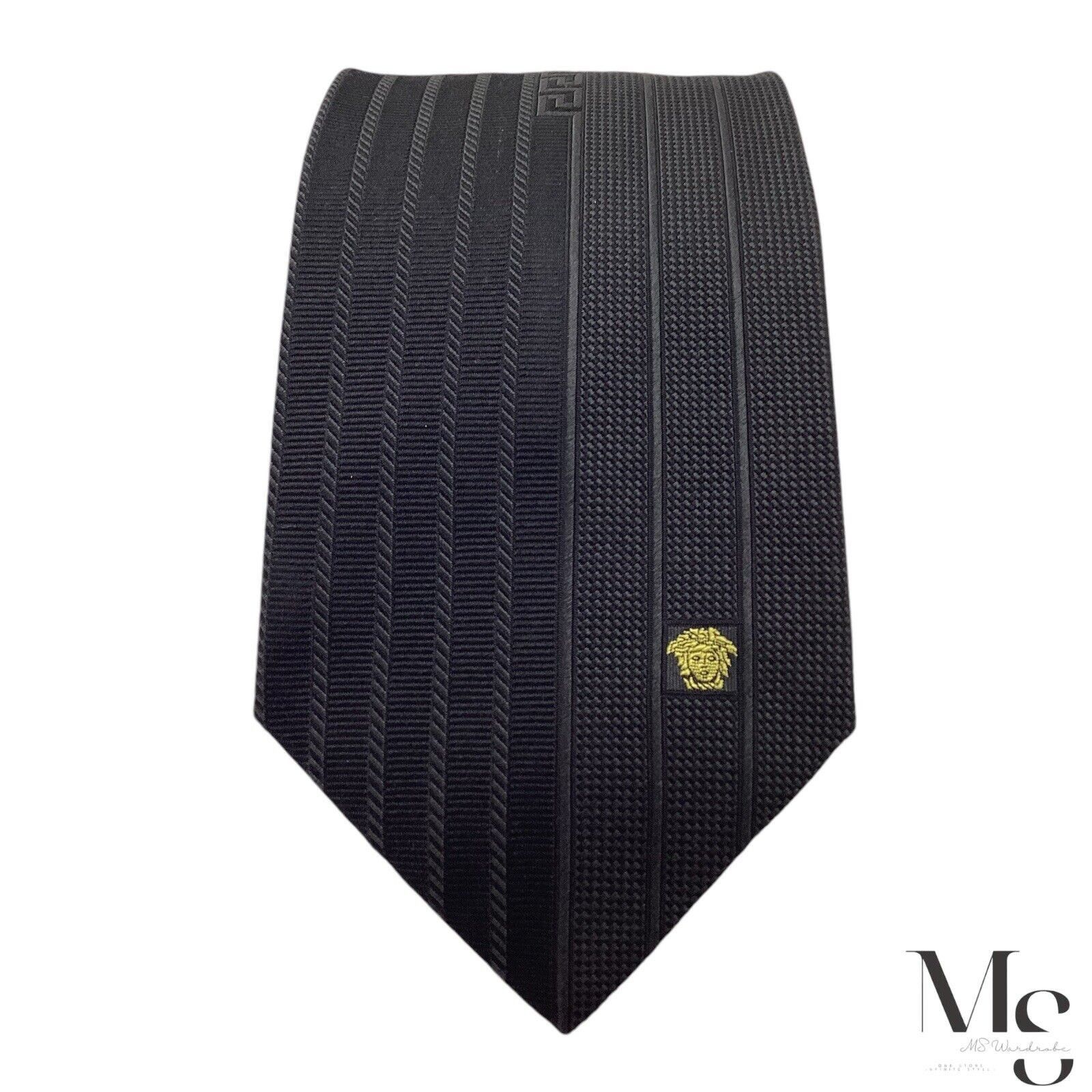 Versace GIANNI VERSACE Black Medusa Head Logo Vertical Striped Italy Size ONE SIZE - 3 Thumbnail
