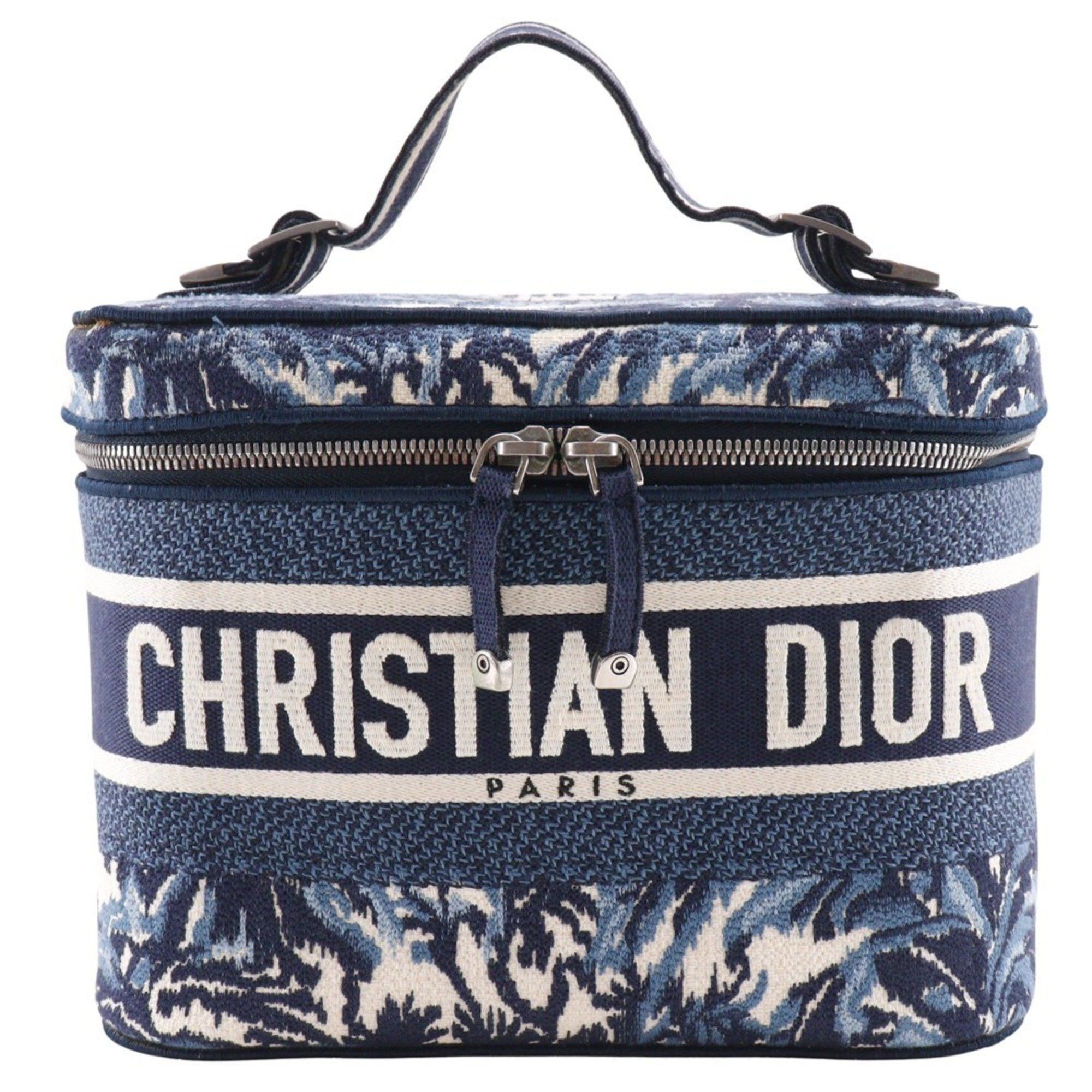 Dior Christian Dior Dior Travel Vanity Handbag Palms Embroidery Canvas 2021 Navy/White Double Women's Size ONE SIZE - 1 Thumbnail