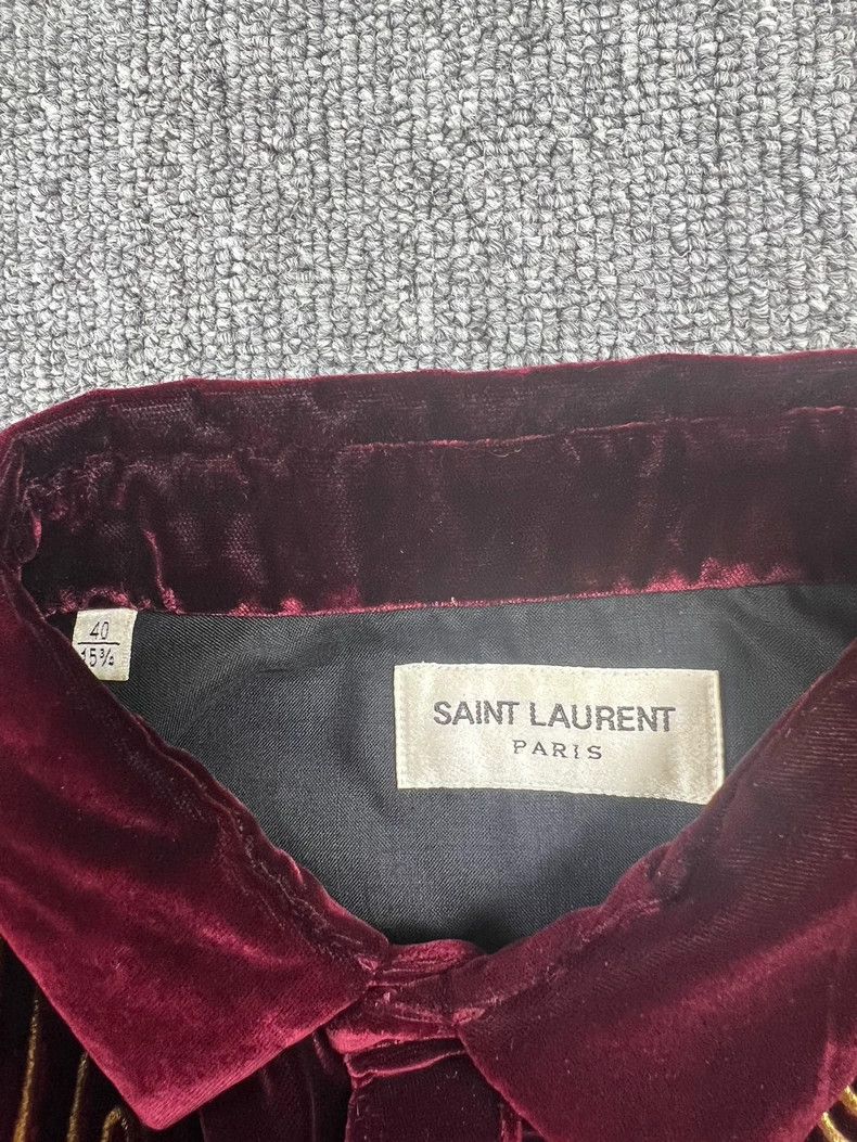 Yves Saint Laurent Saint Laurent18fw Gold Threaded Court Red Velvet Shirt 2503 Size US XXS / EU 40 - 3 Thumbnail
