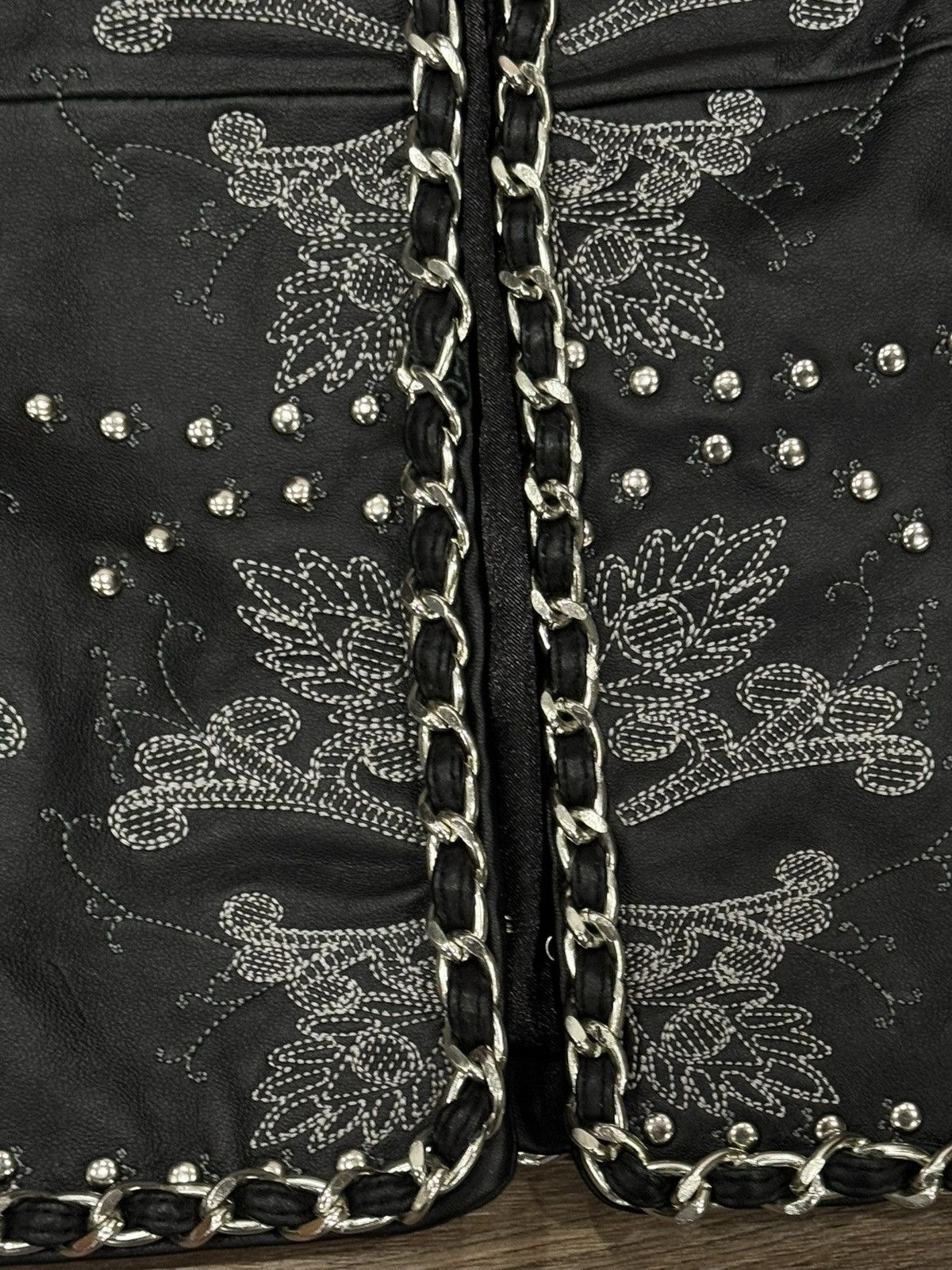 Guillaume Embroidered Leather Jacket Chain Trim Studded