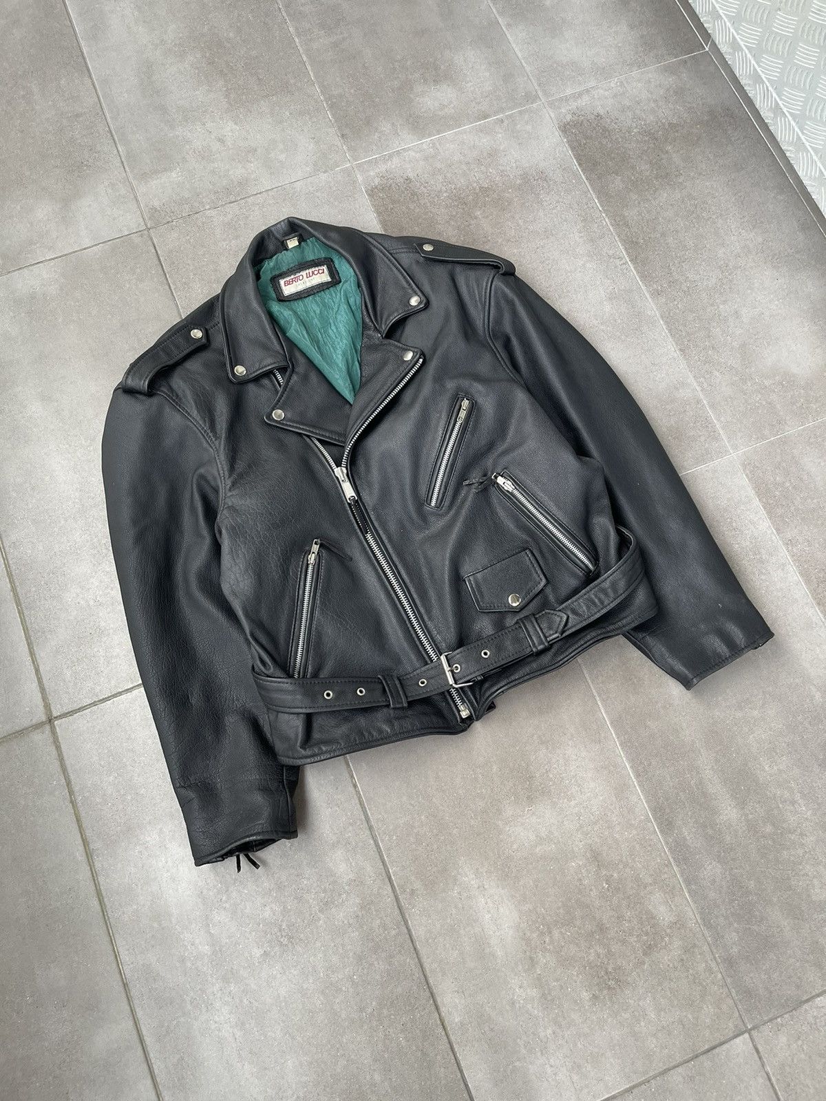 Leather Berto Lucci Biker Belted Moto Racing Black Leather Jacket Size US M / EU 48-50 / 2 - 10 Thumbnail