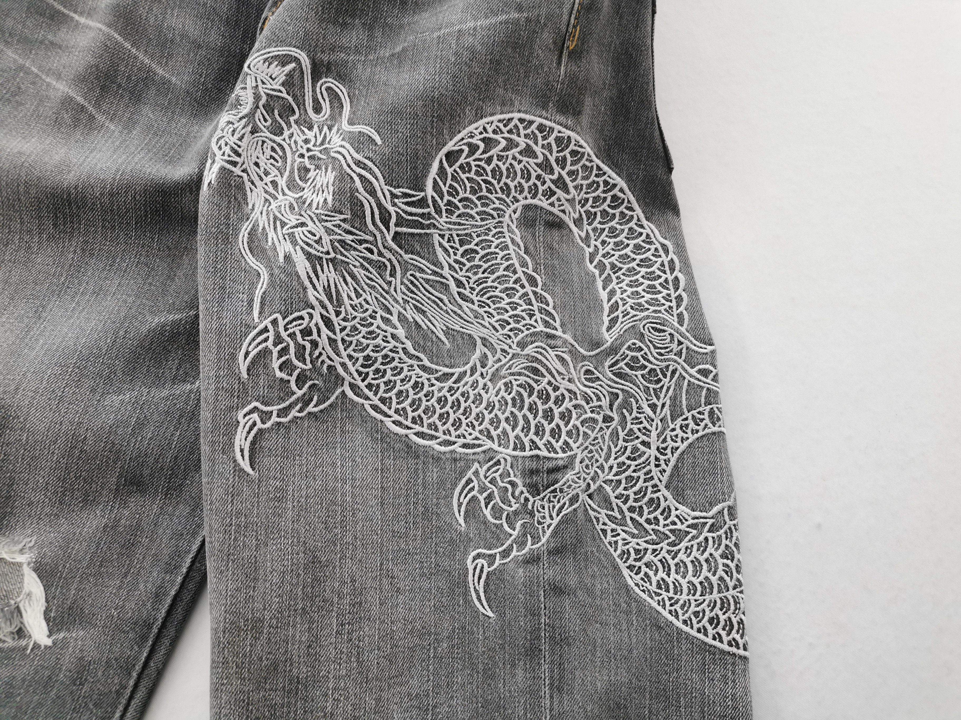 Japanese Brand Distressed Vintage Memory Special Embroidery Dragon Denim Size US 33 - 6 Thumbnail