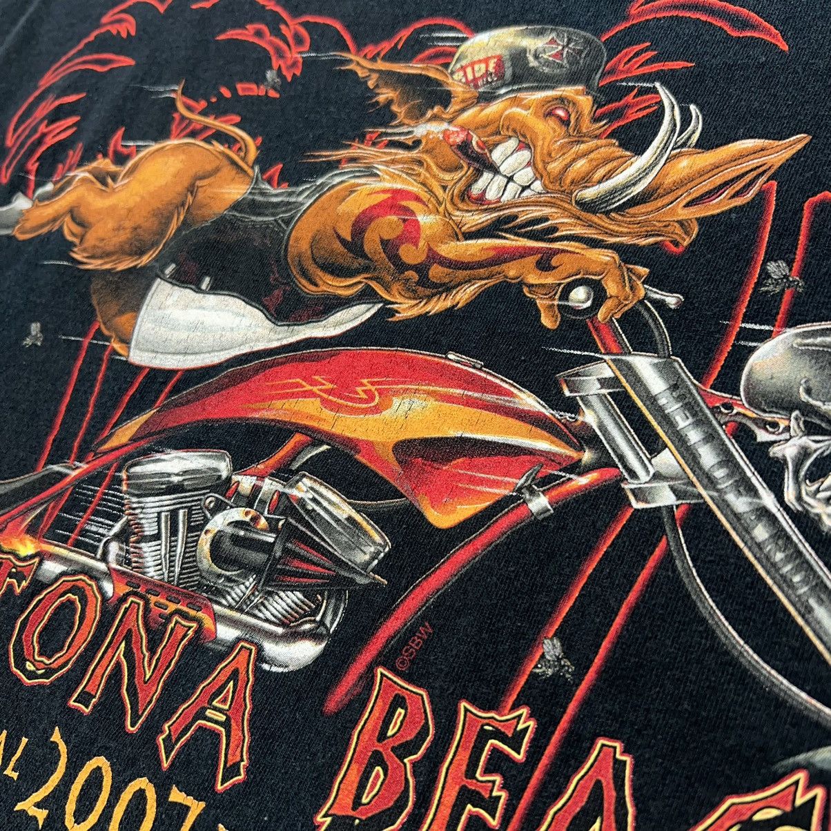 Delta × Vintage Daytona Beach Bike Tee Shirt Black Long Sleeve Biker Flames Size US XXL / EU 58 / 5 - 16 Thumbnail