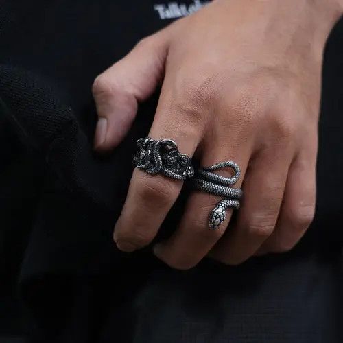 Jewelry 396Intricate Snake and Rose Silver Ring Size ONE SIZE - 2 Thumbnail
