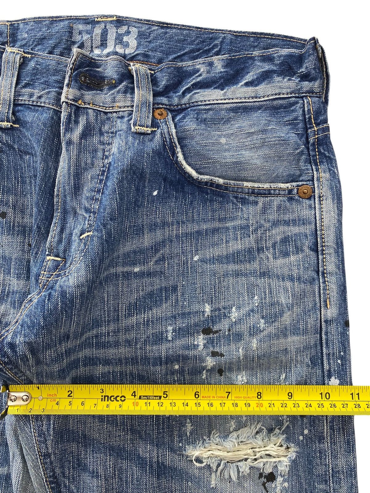 Japanese Brand Blue Trip Ripped With Paint Splatter Straight Leg Jeans Size US 32 / EU 48 - 7 Thumbnail