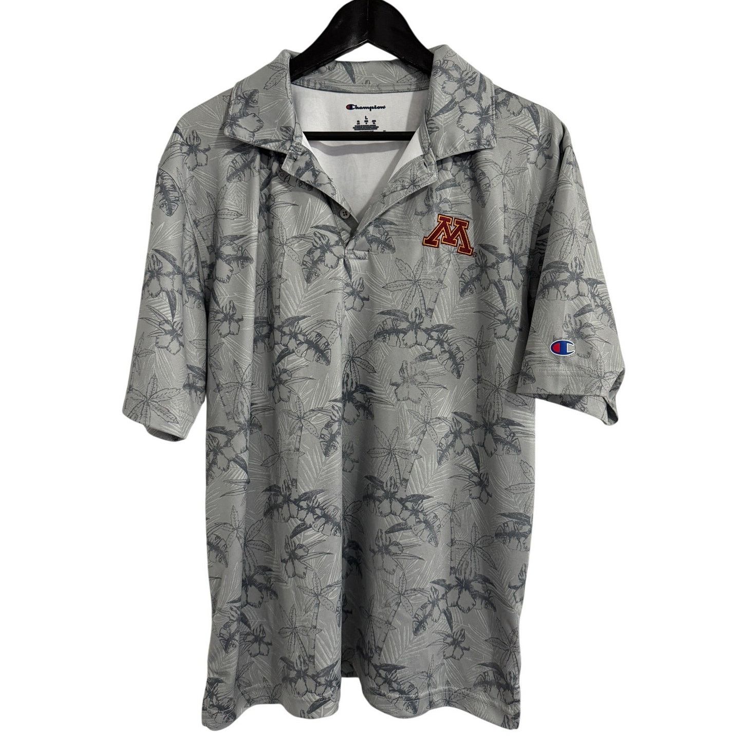 Champion Minnesota Gophers Gray Floral Print Polo Shirt Men's Size L Size US L / EU 52-54 / 3 - 1 Thumbnail