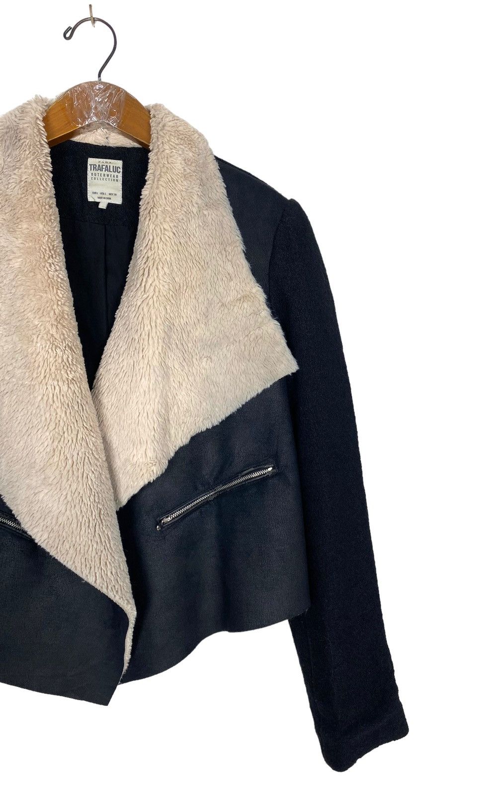 Zara Rare‼️ Zara Trafaluc Faux Sherpa Shearling Black Moto Jacket Size S / US 4 / IT 40 - 3 Thumbnail