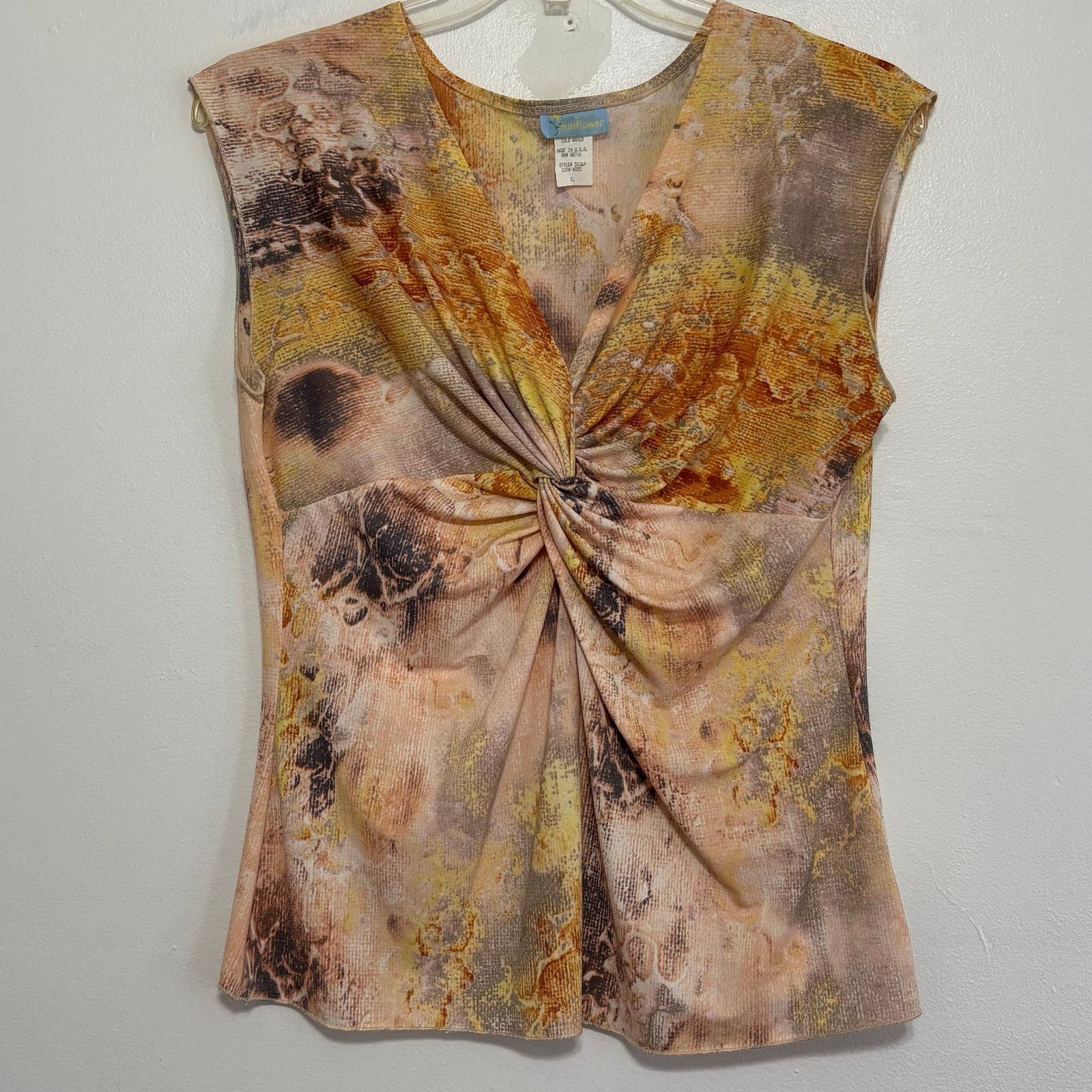 Sunflower Sunflower Earth Tone Abstract Twist Front Cap Sleeve Top XL Size XL / US 12-14 / IT 48-50 - 1 Thumbnail