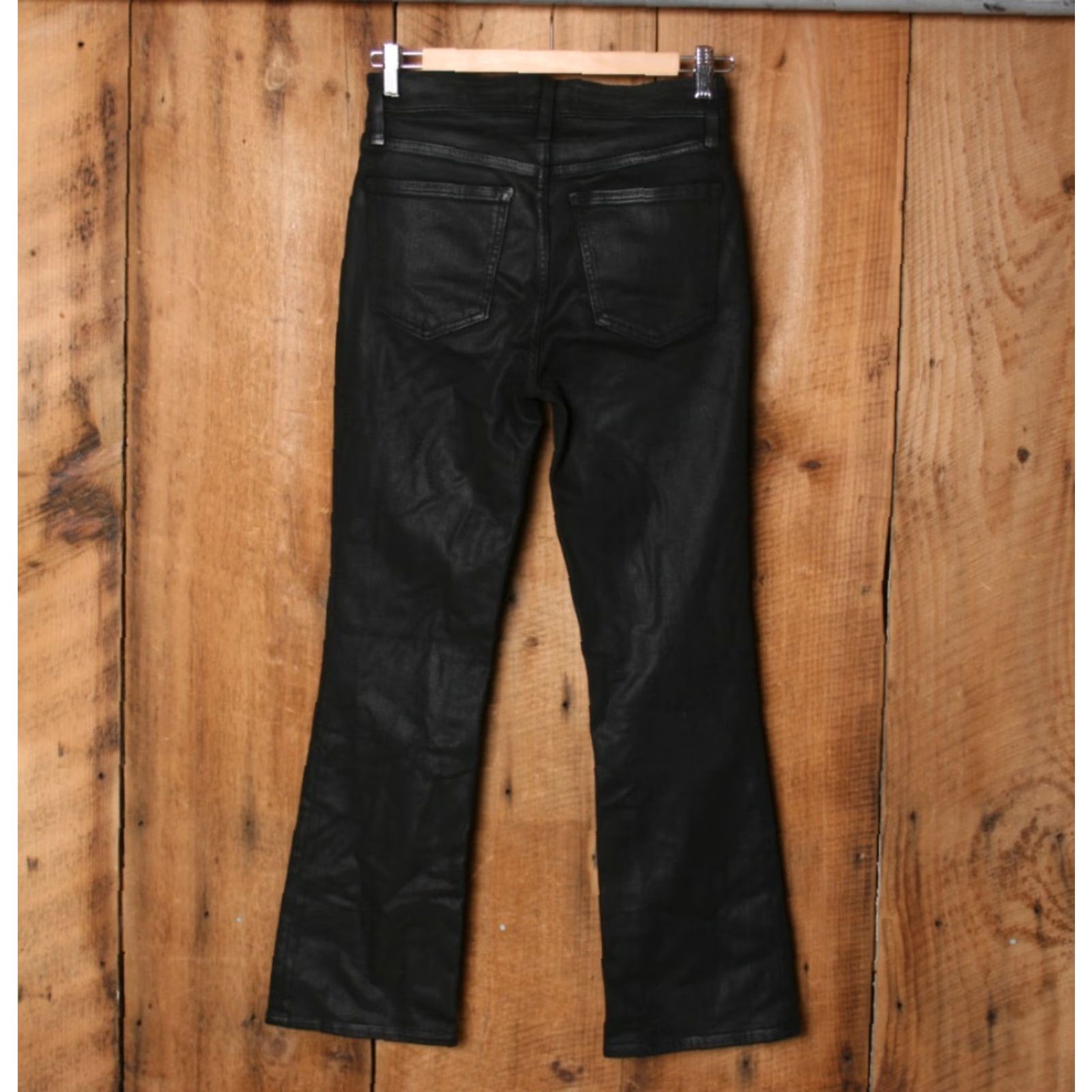 Madewell MADEWELL Mid-Rise Kick Out Black Stretch Wax Coated Bootcut Ankle Jeans Sz. 25 Womens Size 42" / US 20 - 3 Thumbnail
