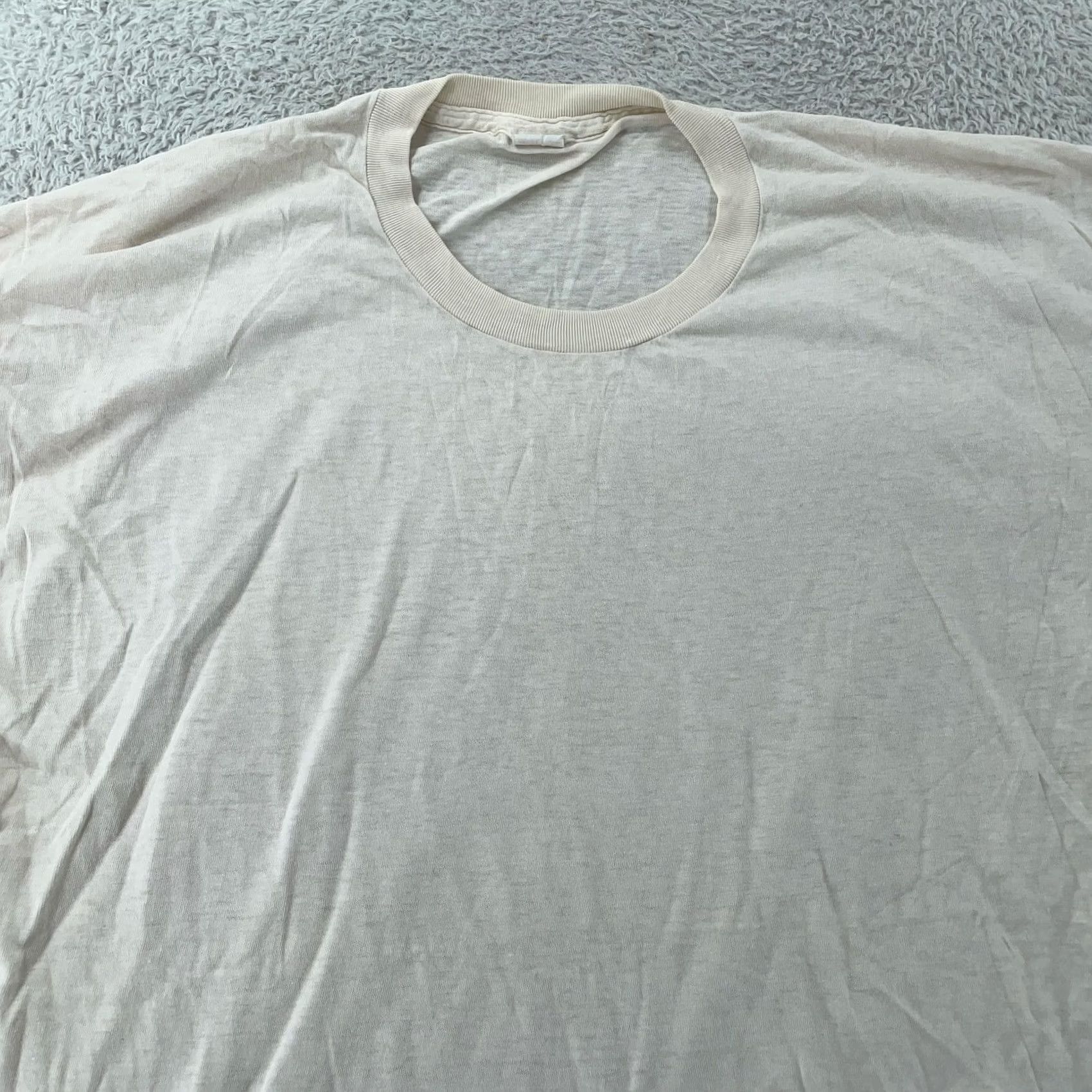 Jockey VINTAGE Jockey T-Shirt Mens L Ivory Distressed 80s Crew Neck Short Sleeve Power Knit United States Single Stitch Size US L / EU 52-54 / 3 - 2 Thumbnail