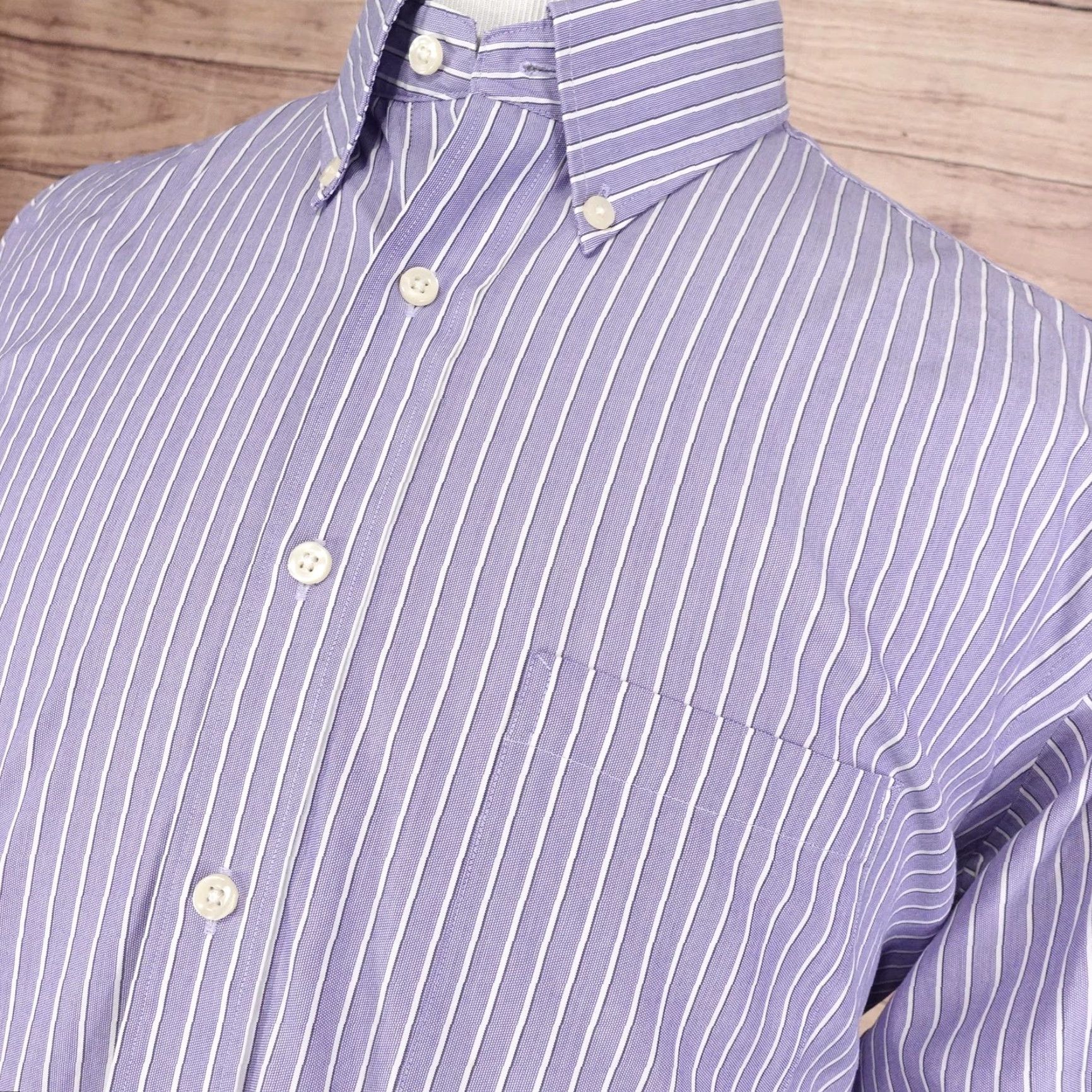 Vintage Kirkland Signature Shirt Mens 17-33 Purple Stripe Button Down Non Iron Cotton Size US XL / EU 56 / 4 - 2 Thumbnail