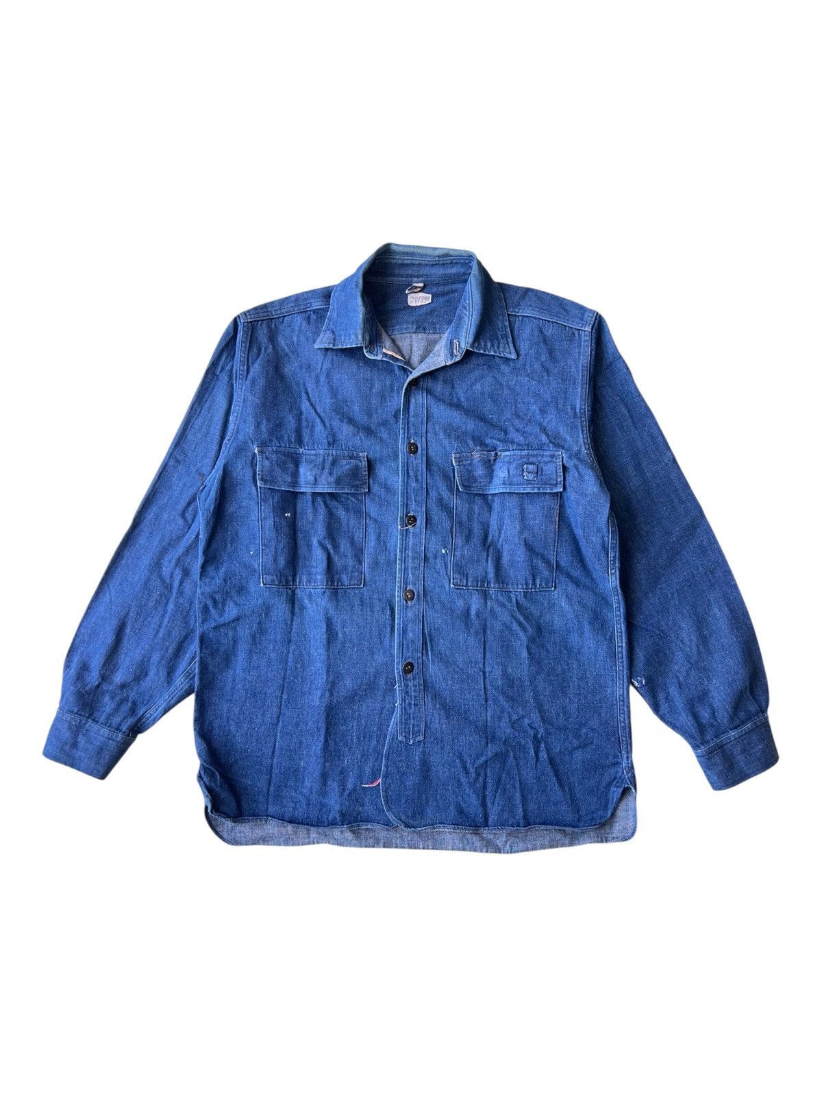 Vintage Vintage 1950s Indigo Dyed Double Flap Pocket Selvaged Jacket Size US L / EU 52-54 / 3 - 3 Thumbnail