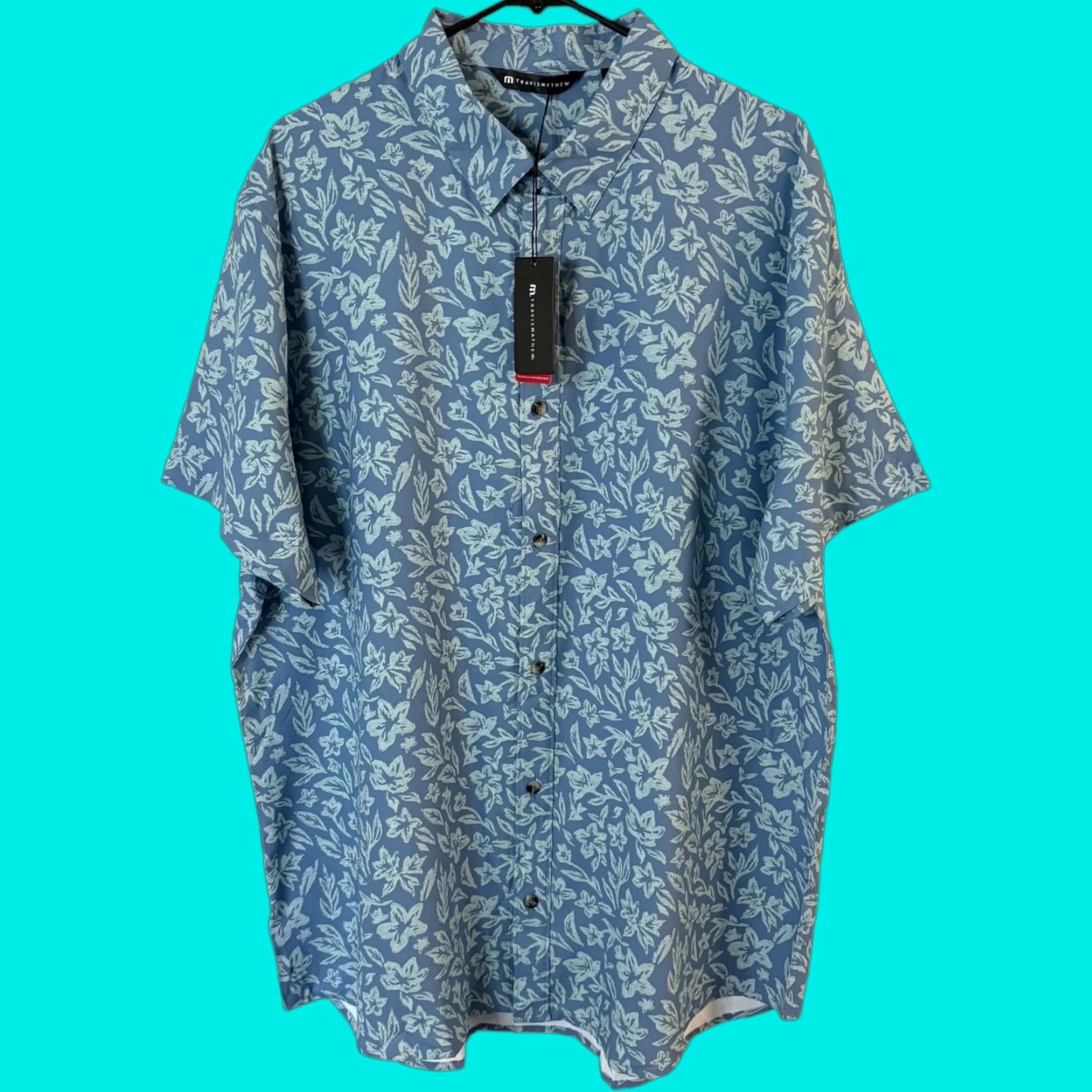 TravisMathew Travis Mathew Pearl City Short-Sleeve Button-Up Shirt Blue Men's XXL New Size US XXL / EU 58 / 5 - 1 Thumbnail