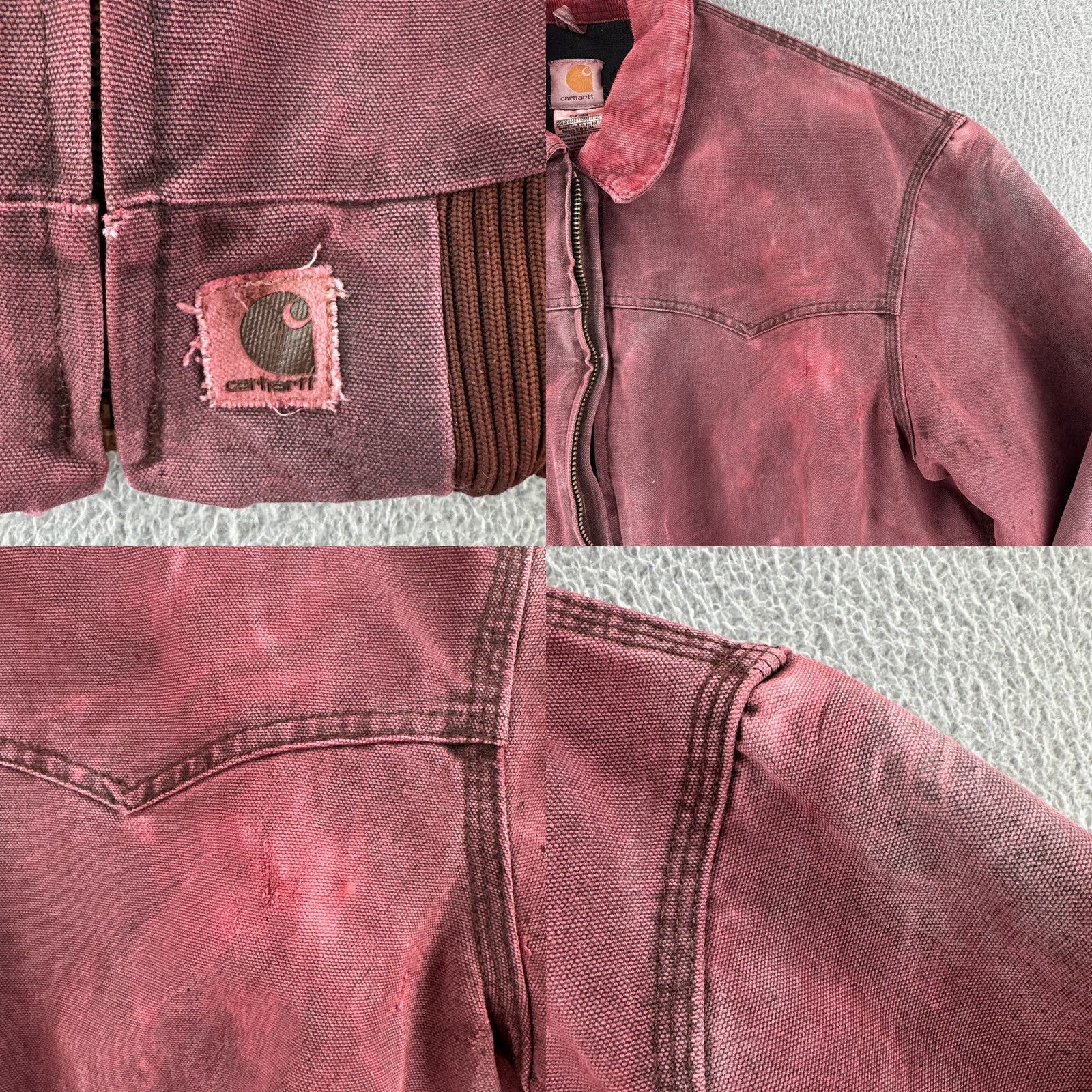 Carhartt VINTAGE Carhartt Jacket Mens XL J14CHT Over Dyed Burgundy Red Distressed Santa Fe Lined Red Coat Size US XL / EU 56 / 4 - 10 Thumbnail