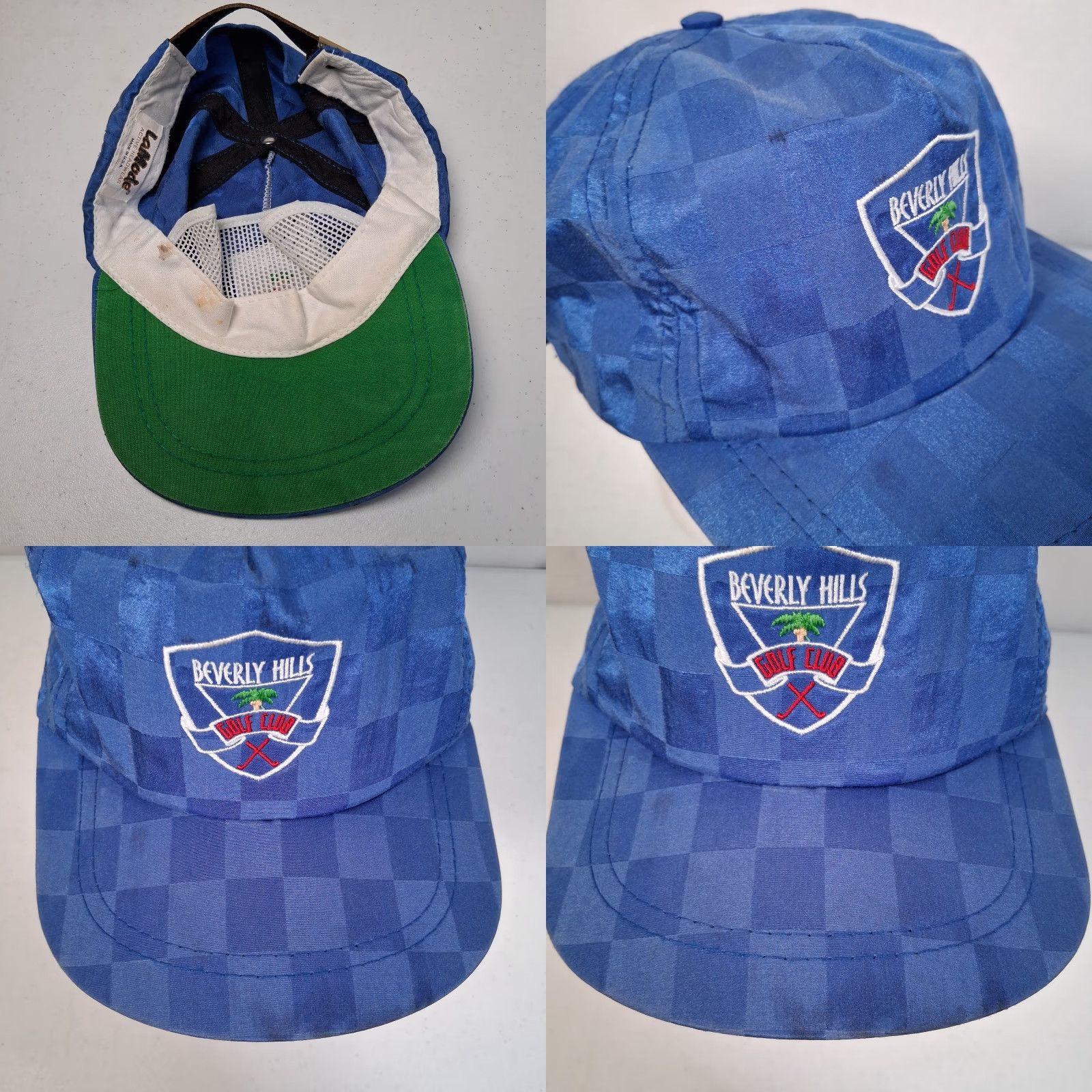 Vintage VINTAGE Beverly Hills Golf Club Cap Hat Blue Checkered One Size Men Adjustable Distressed Embroidered Strap Back 1990s California Size ONE SIZE - 10 Thumbnail