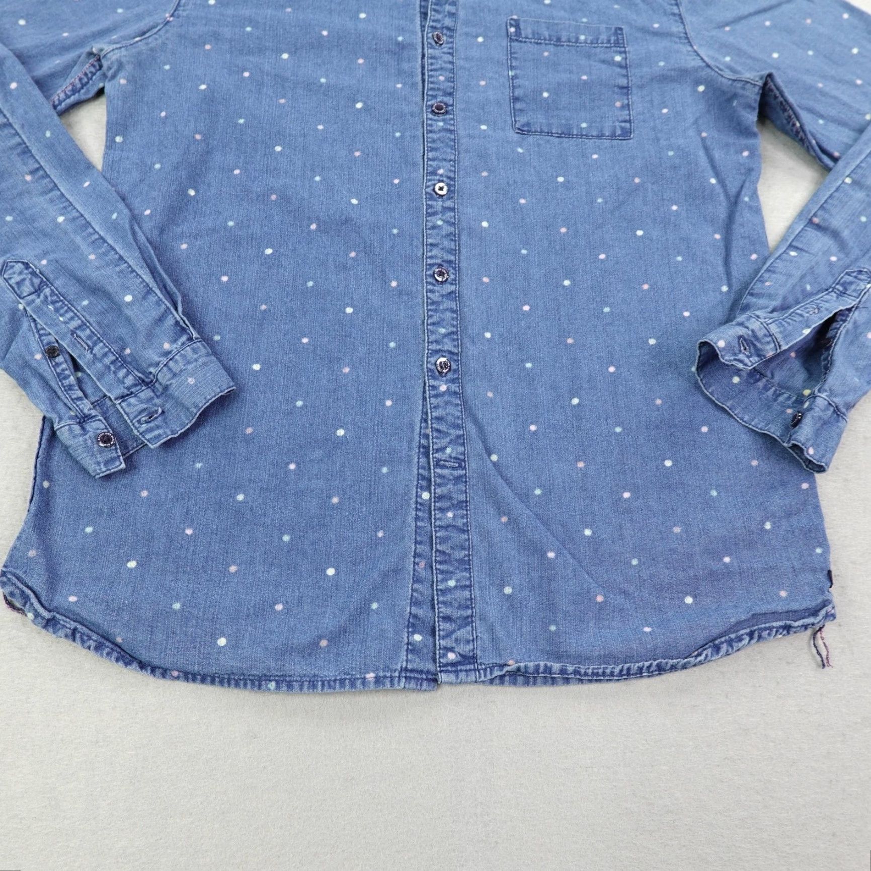Scotch & Soda Scotch & Soda Men's Shirt Large Blue Polka Dot Chambray Button-Up Long Sleeve Size US L / EU 52-54 / 3 - 4 Thumbnail