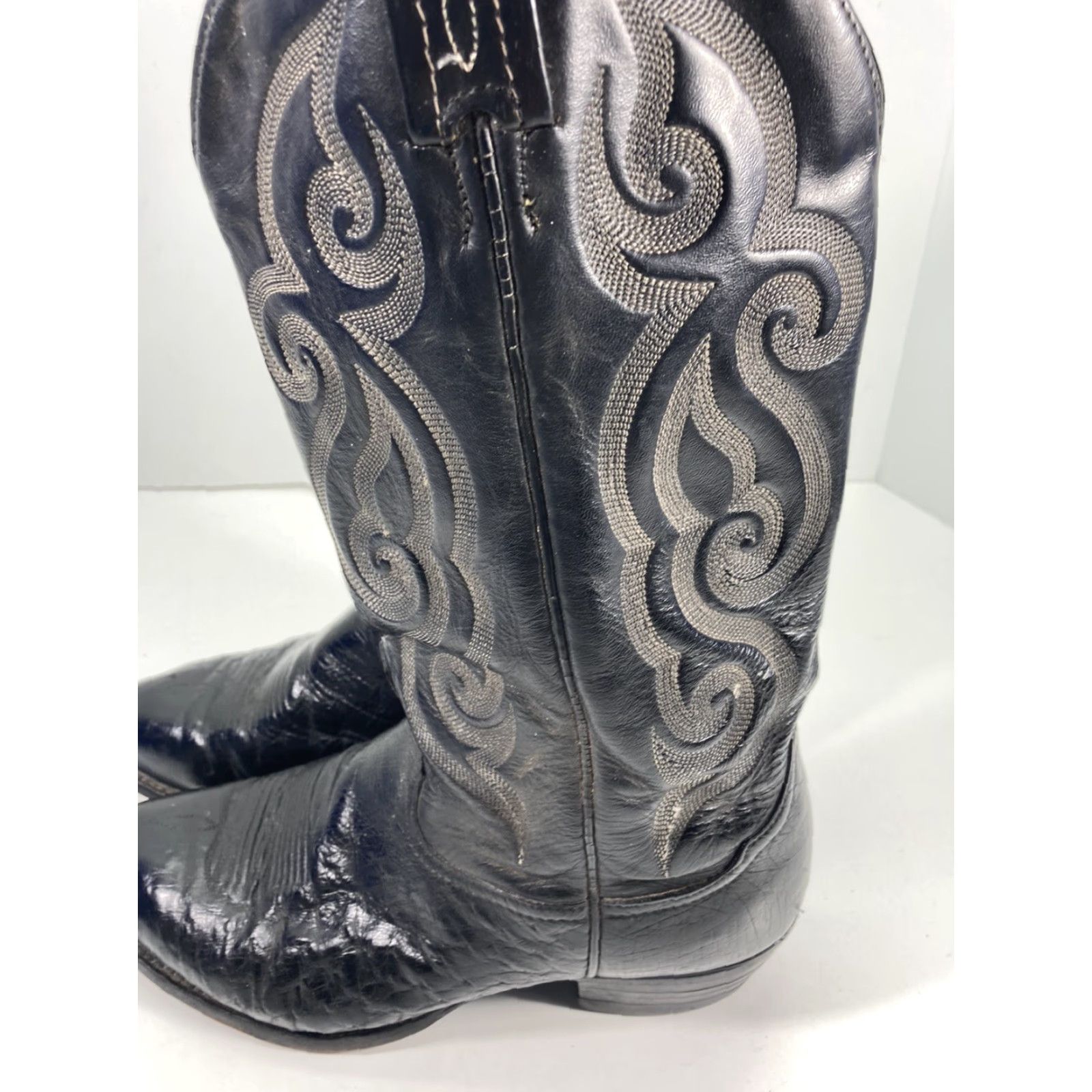 Tony Lama Tony Lama 8410 Boots Western Leather Ostrich Black Men 9 D Cowboy Leather Upper Outsole Pull On Shoes Size US 9 / EU 42 - 5 Thumbnail