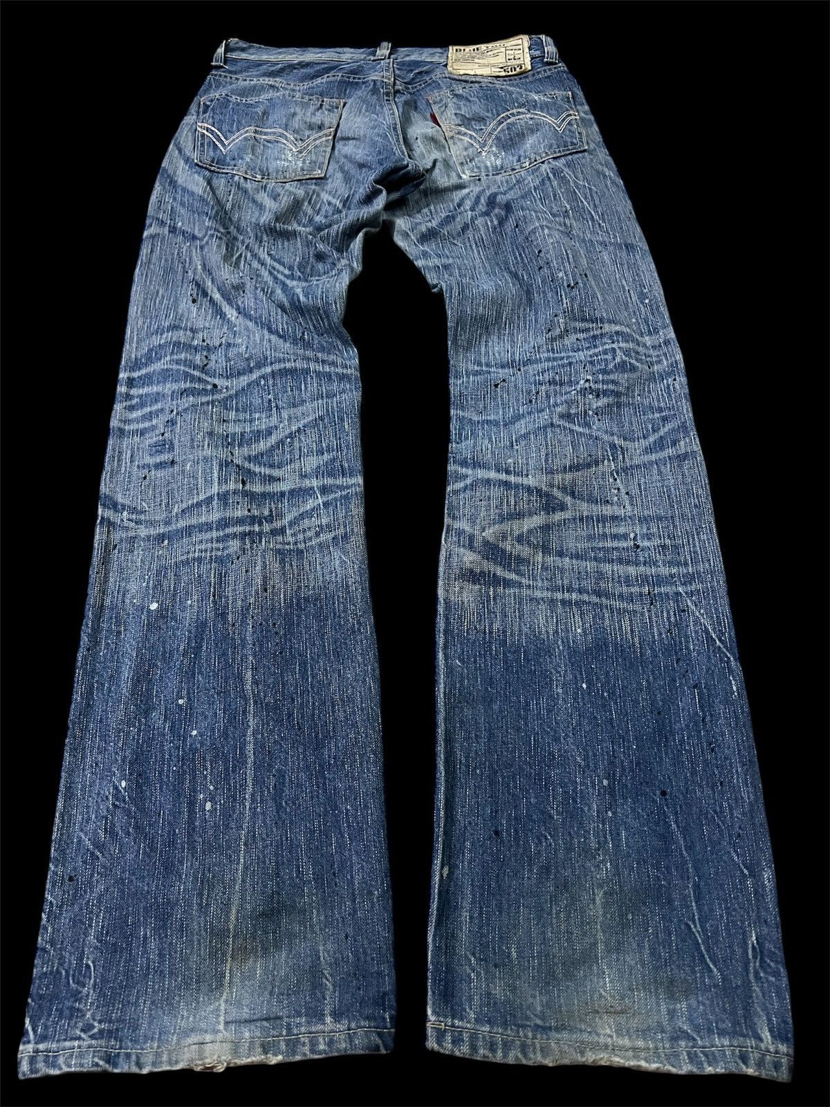 Edwin × Japanese Brand VTG EDWIN 503 BLUE TRIP SPLATTER DISTRESSED JEANS Size US 31 - 2 Thumbnail