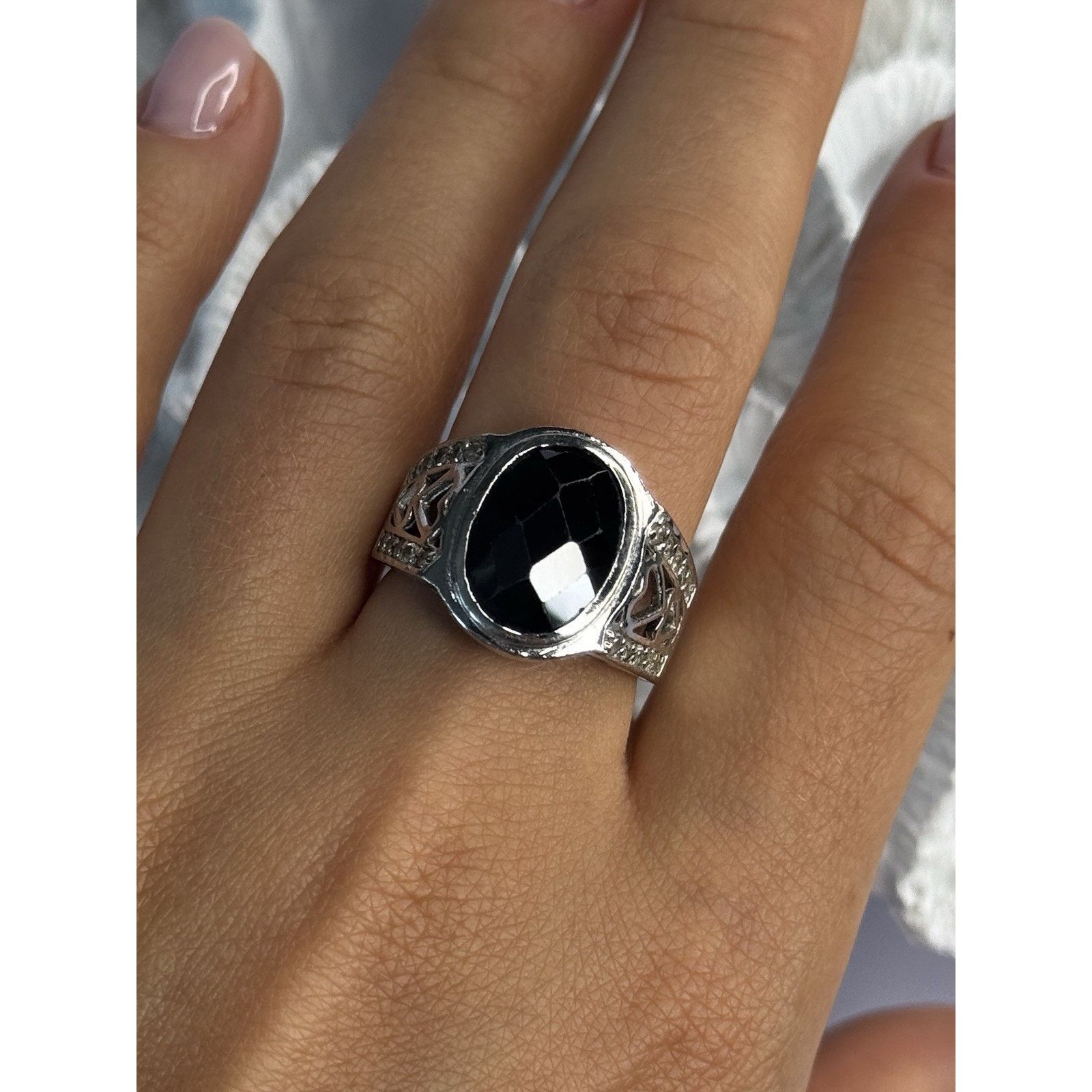 Jewelry 925 STERLING SILVER ONYX & BERYL RING SIZE 9 Size ONE SIZE - 2 Thumbnail