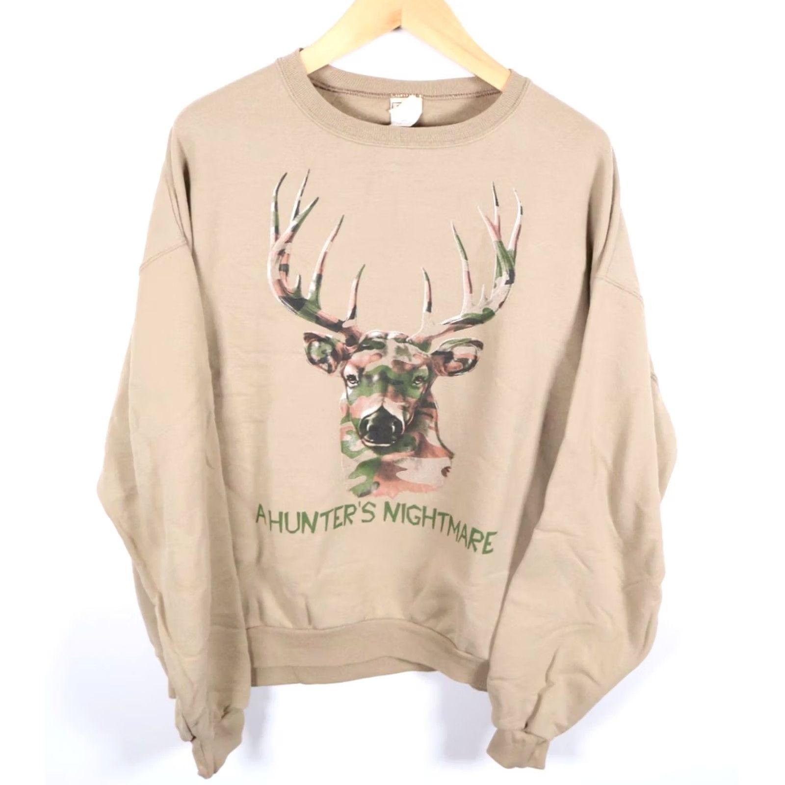 Vintage VTG Deer Hunter's Nightmare Sweatshirt Men's 2X Beige Outdoor Nature Camo Sweatshirt Graphic Print 90s Animals Outdoor Men's Big & Tall Mens Size US XXL / EU 58 / 5 - 2 Thumbnail