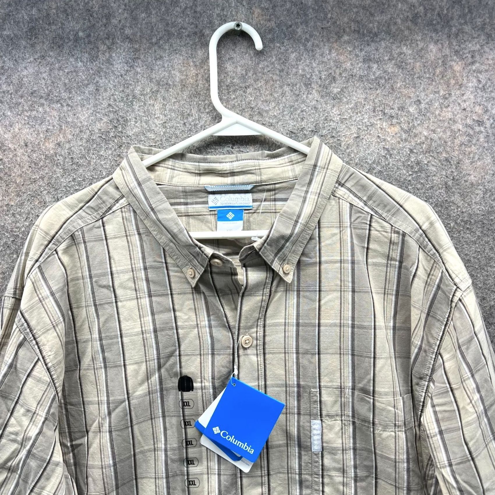 Vintage Columbia Shirt Mens XXL Beige Button-Down Preppy Dress Plaid New Casual Formal Workwear Button-Up Long Sleeve Men’s Regular Fit 52in Chest Vintage? No Size 48R - 6 Thumbnail